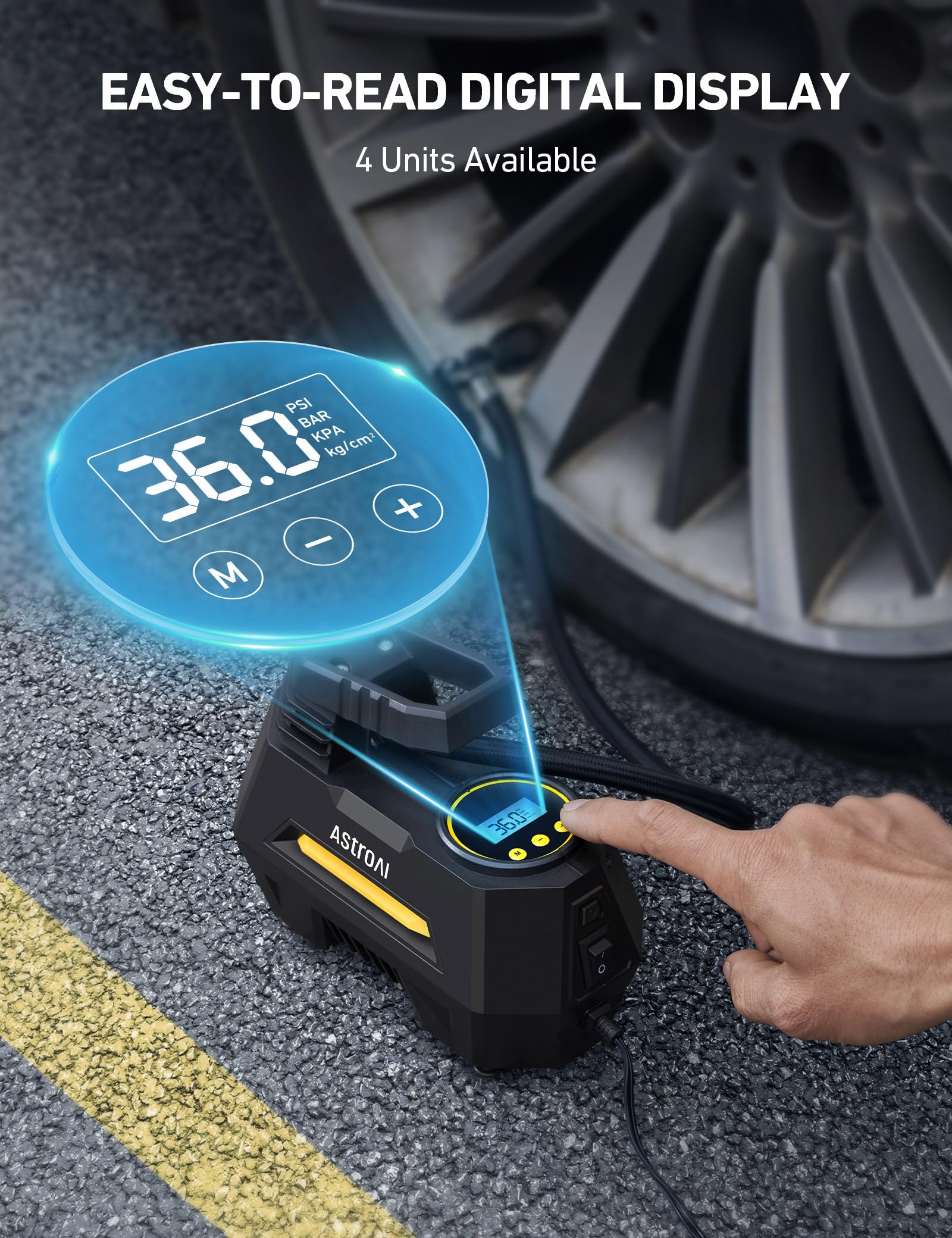 AstroAI Tire Inflator Portable Air Compressor Air Pump for Car Tires-Car Accessories, 9.8Ft Cord-12V DC-Powered Auto Pump with Digital Pressure Gauge, Emergency LED Light for Bicycle, Balloons
