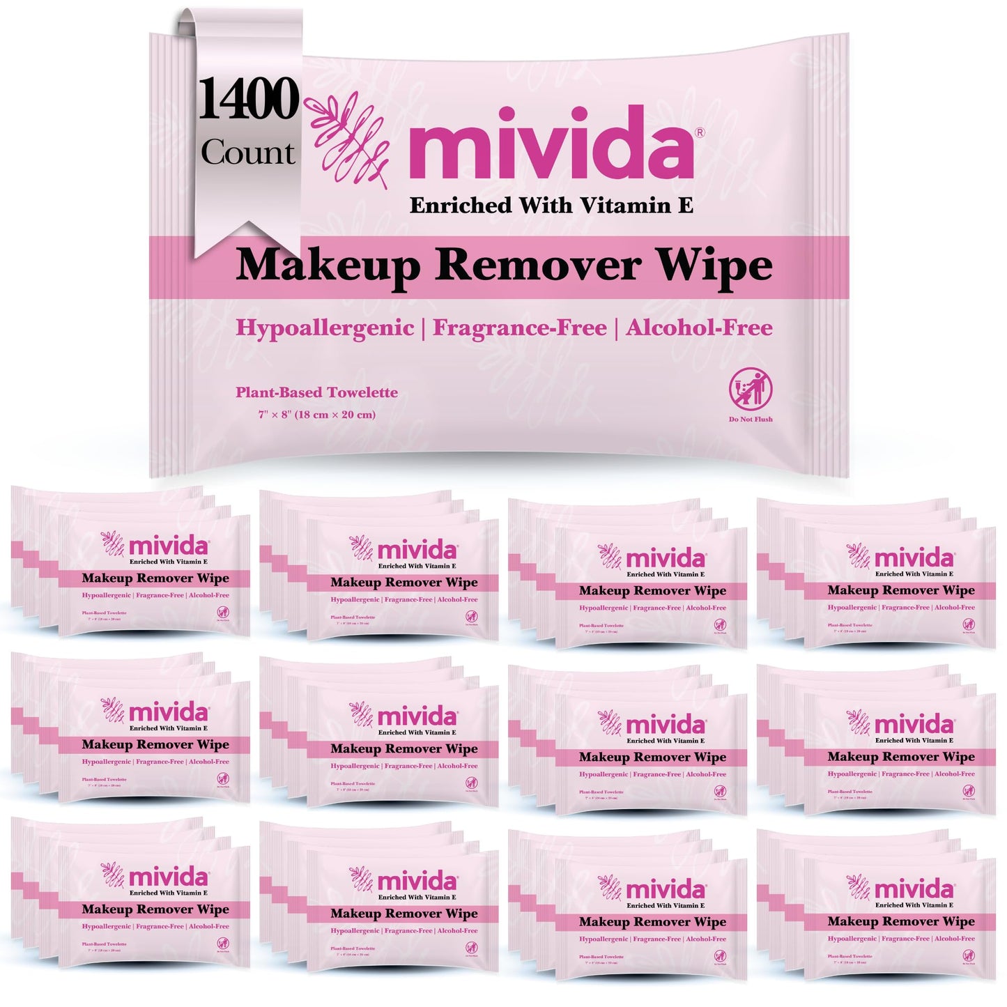 mivida Individually Wrapped Makeup Remover Wipes with Vitamin E | Hypoallergenic, Fragrance-Free, Alcohol-Free makeup wipes | Travel Essentials, Bulk make up wipes singles