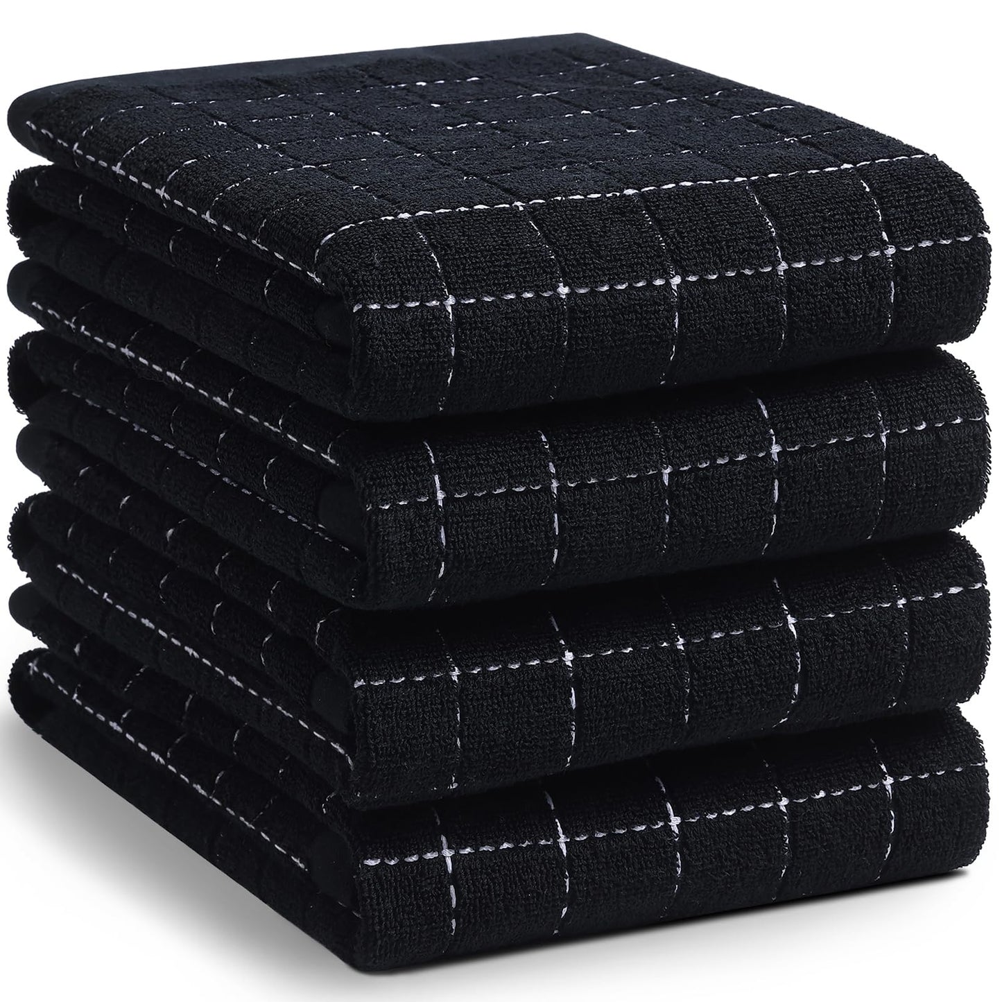 Homaxy 100% Cotton Terrycloth Check Design Dish Cloths & Dish Towels, Soft and Absorbent, Perfect for Kitchen Drying and Washing