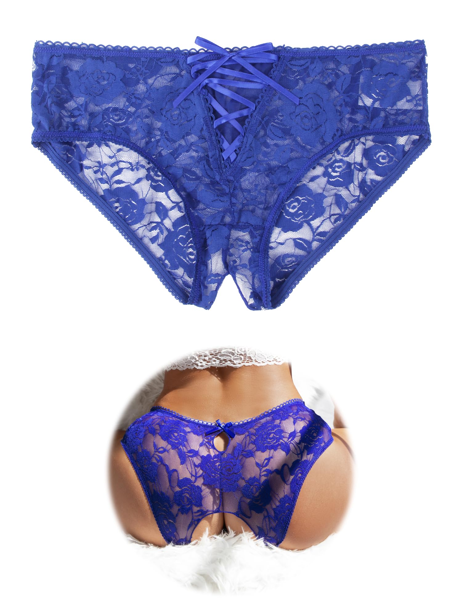 ohmydear Womens Lace Boyshorts Crotchless Sexy Panties Crisscross Strappy Underwear Plus Size Hipster Briefs XS-4XL