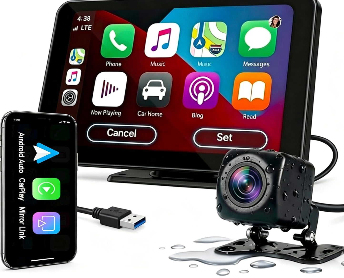 Carplay Screen for Car, 7'' Wireless CarPlay & Android Auto- Upgrade Portable Touchscreen with Bluetooth, Mirror Link, Voice Control, Hands-Free Calling Car Play Screen Stereo for All Vehicles