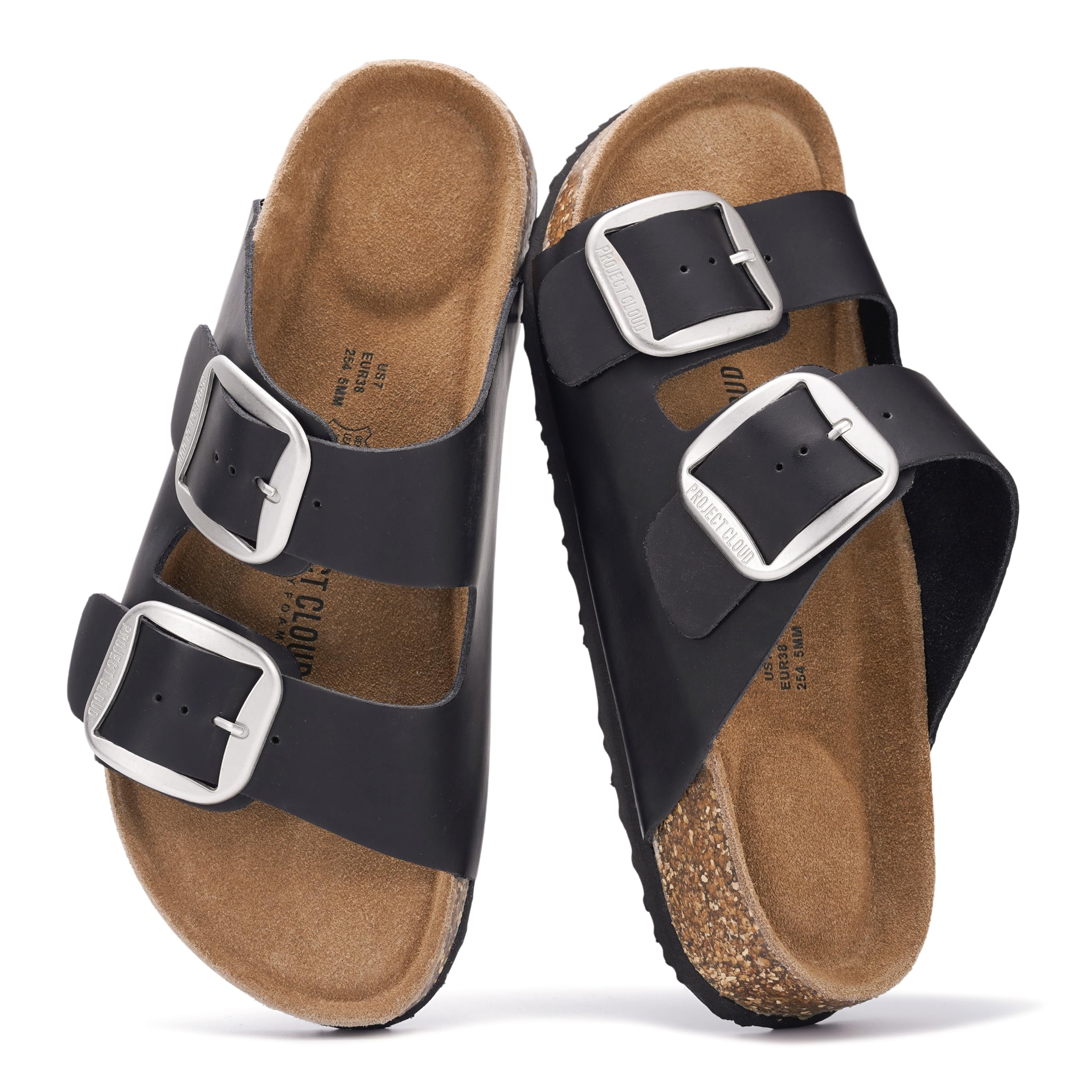 Project Cloud 100% Genuine Leather Flat Sandals for Women 2026 Comfortable Beach Essentials Womens Sandals Memory Foam Vacation Essentials Slides for Women Footwear (Santorini)