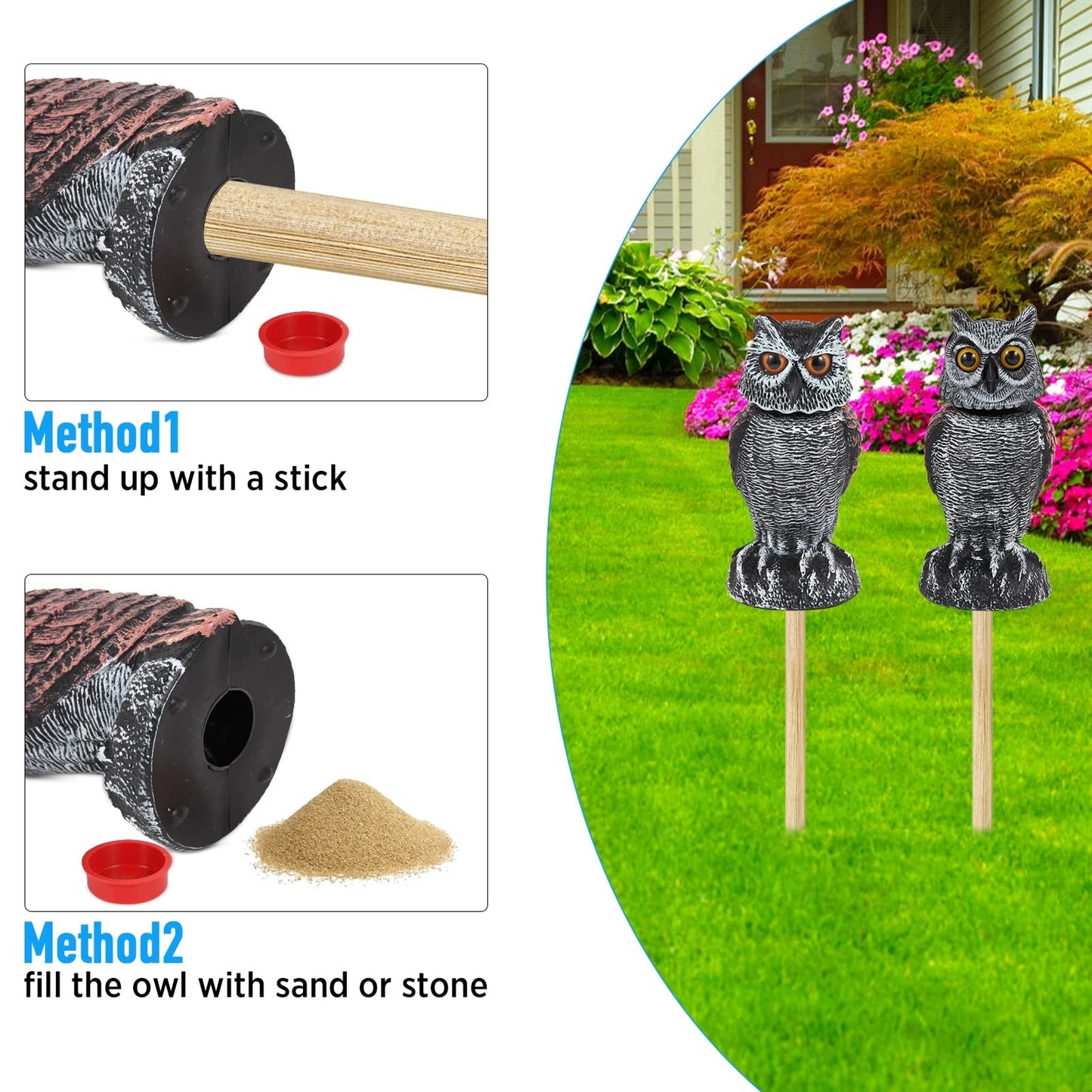 Hedoc Fake Owl Decoys to Scare Birds Away from Gardens and Patios