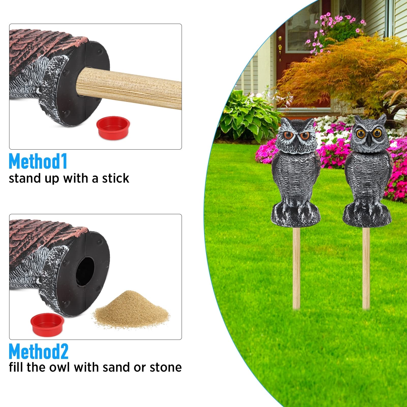 Hedoc Fake Owl Decoys to Scare Birds Away from Gardens and Patios
