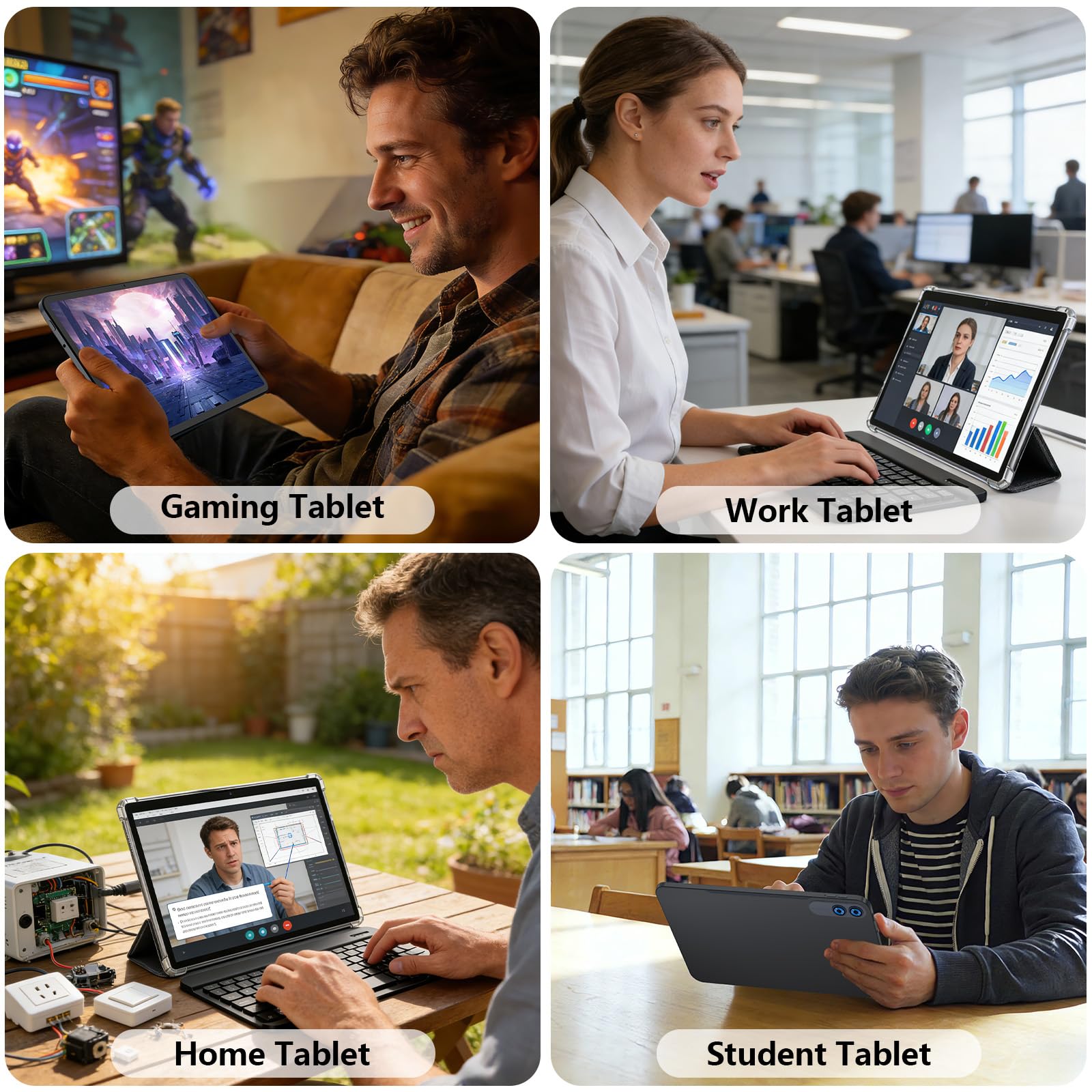 JJGJ 13 Inch Tablet, Android 16 Tablet with Keyboard, 32GB+256GB+2TB Expand, 120Hz 1920x1200 IPS Display, Gemini AI, 10000mAh, 8-Core, Wi-Fi, GPS, Large Screen 2K Tablet PC with Case, Mouse, Stylus