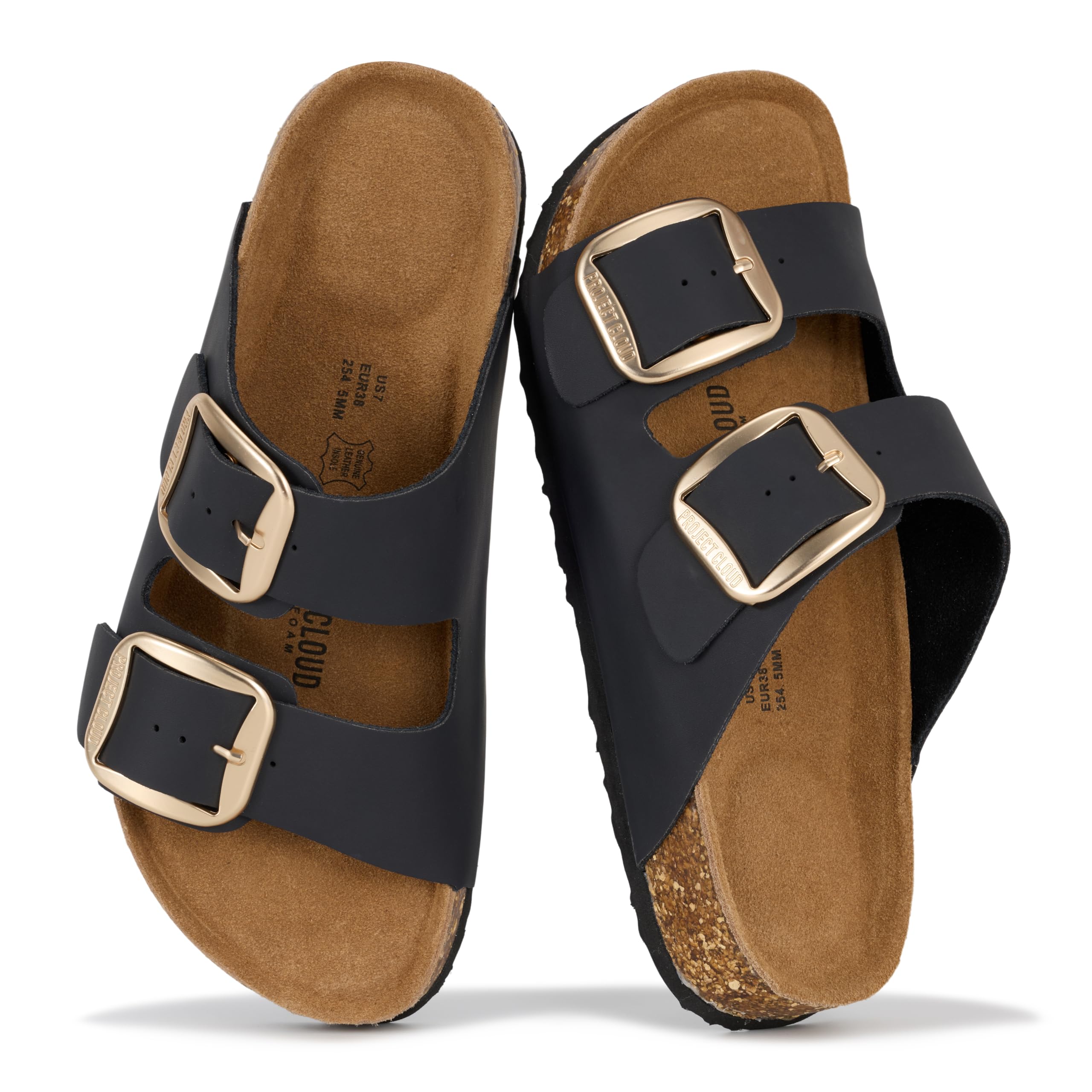 Project Cloud 100% Genuine Leather Flat Sandals for Women 2026 Comfortable Beach Essentials Womens Sandals Memory Foam Vacation Essentials Slides for Women Footwear (Santorini)
