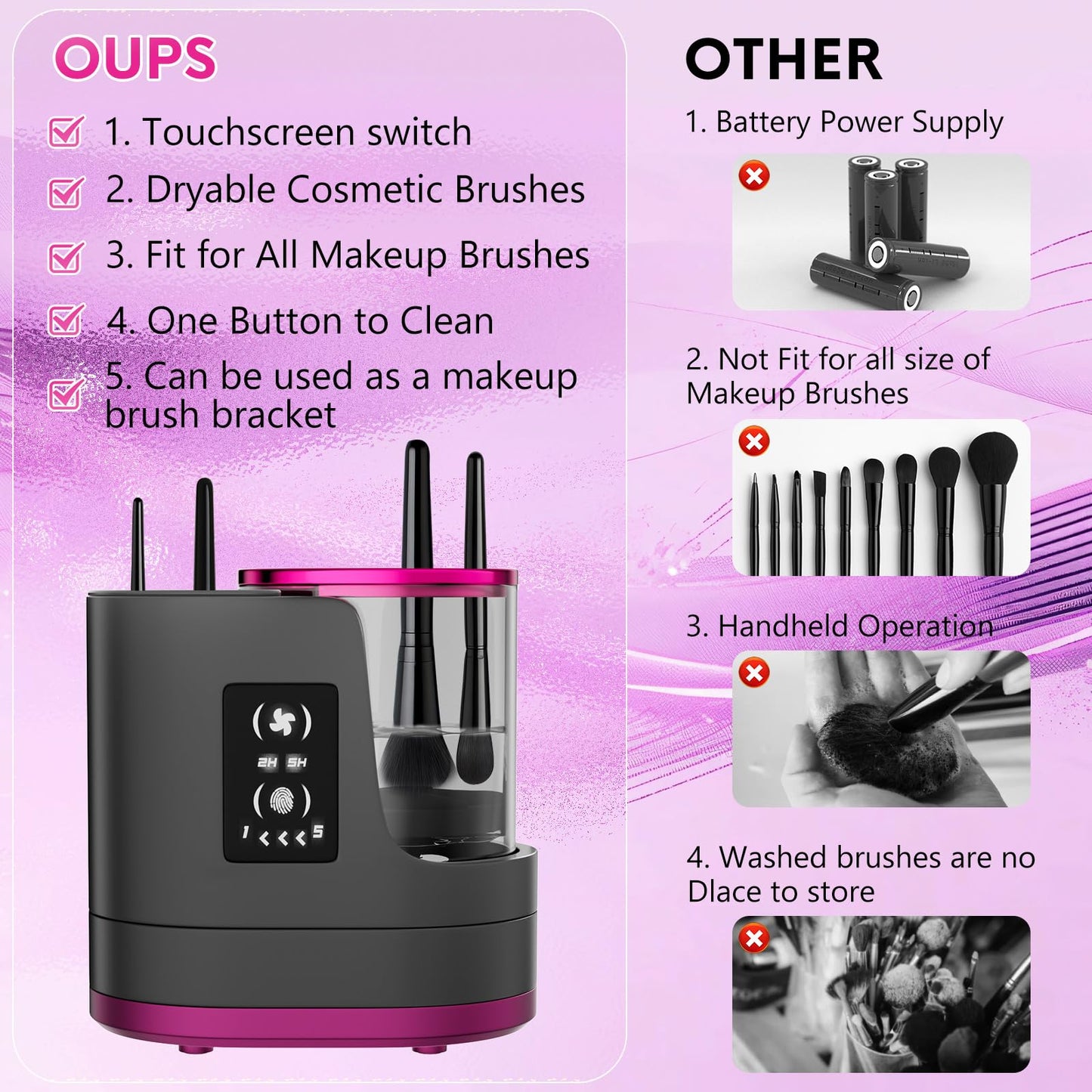 3 IN 1 Electric Makeup Brush Cleaner,Automatic Makeup Brush Cleaner with Makeup Brush Dryer,Portable USB Deep Cleaning for All Size Beauty Makeup Brush Set,Blush Brush,Sponges