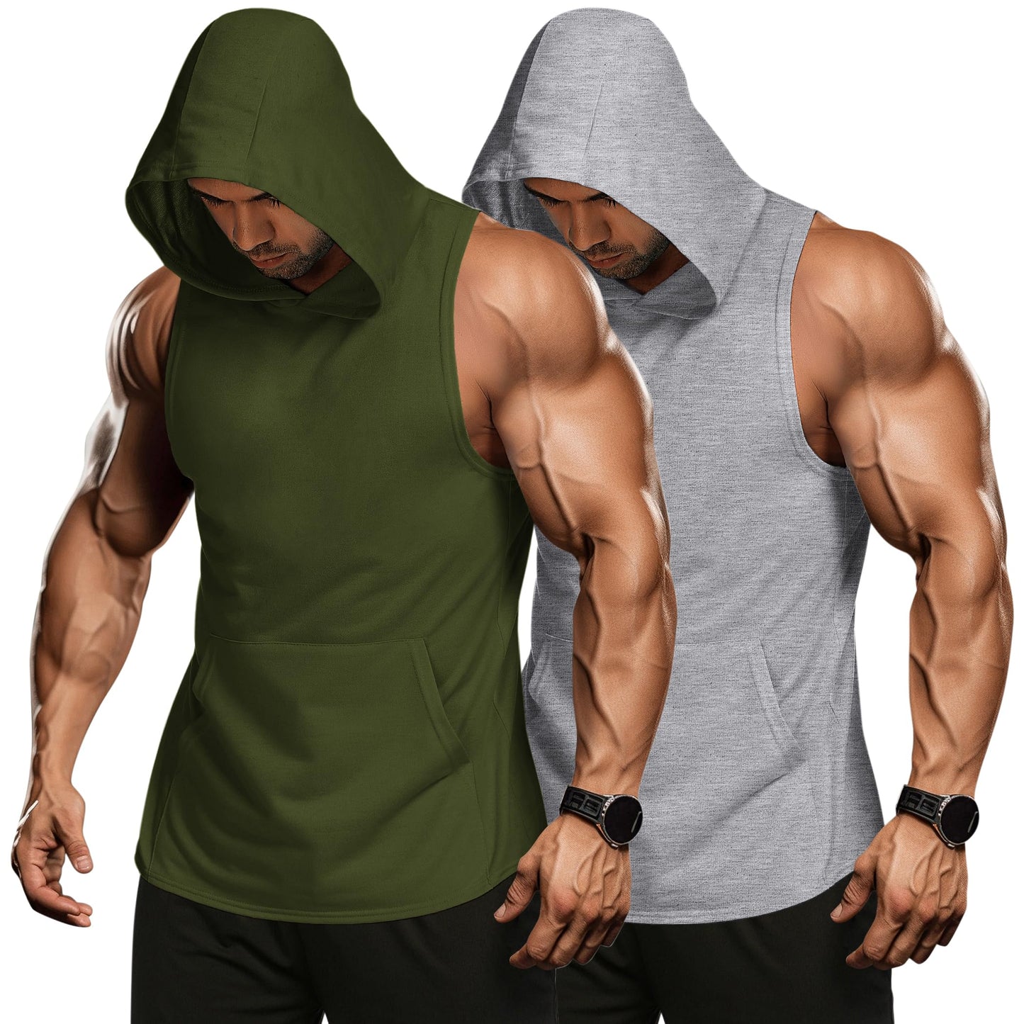 COOFANDY Men's 2 Pack Workout Hooded Tank Tops Bodybuilding Muscle Cut Off T Shirt Sleeveless Gym Hoodies