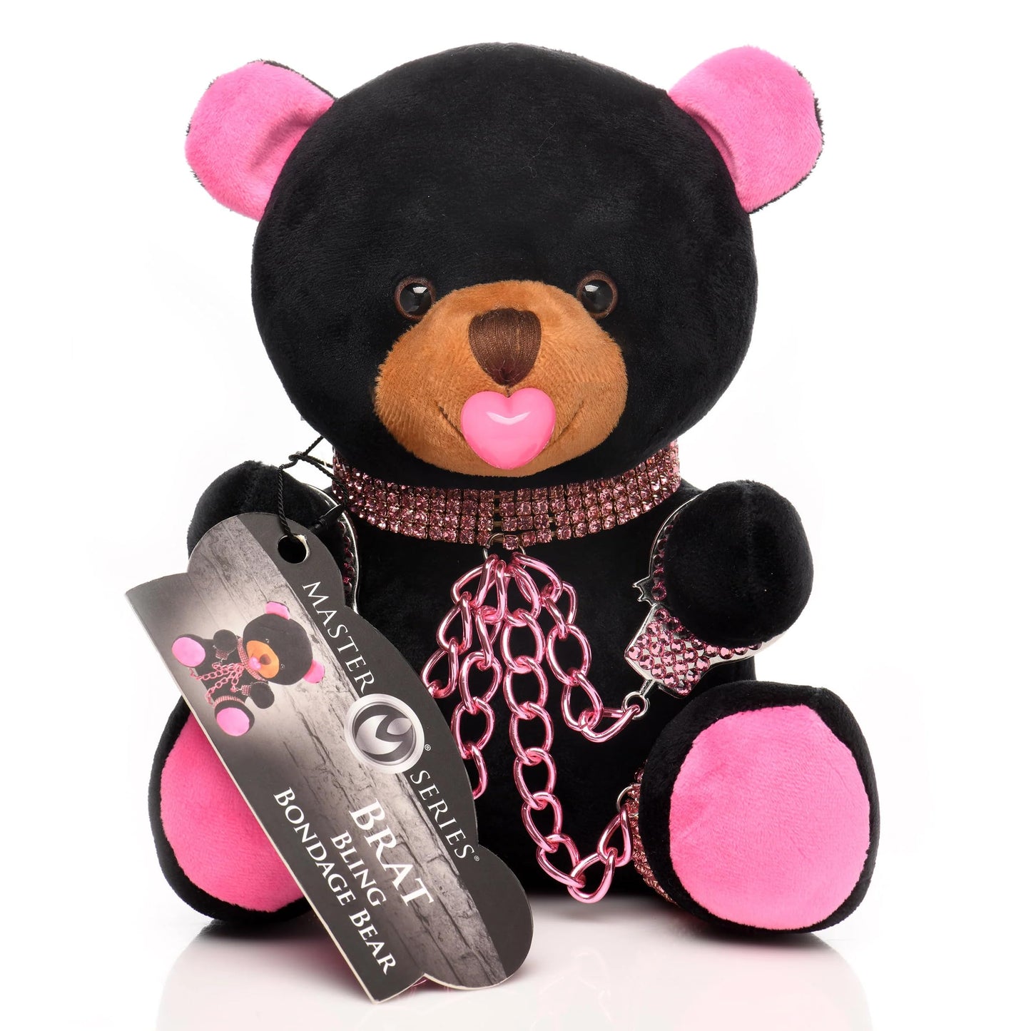 Master Series Bling Bondage Bear Plush – Bedazzled BDSM Plush Bear with Collar, Cuffs & Chains – Soft Kinky Gag Gift & Aftercare Plush for Adults