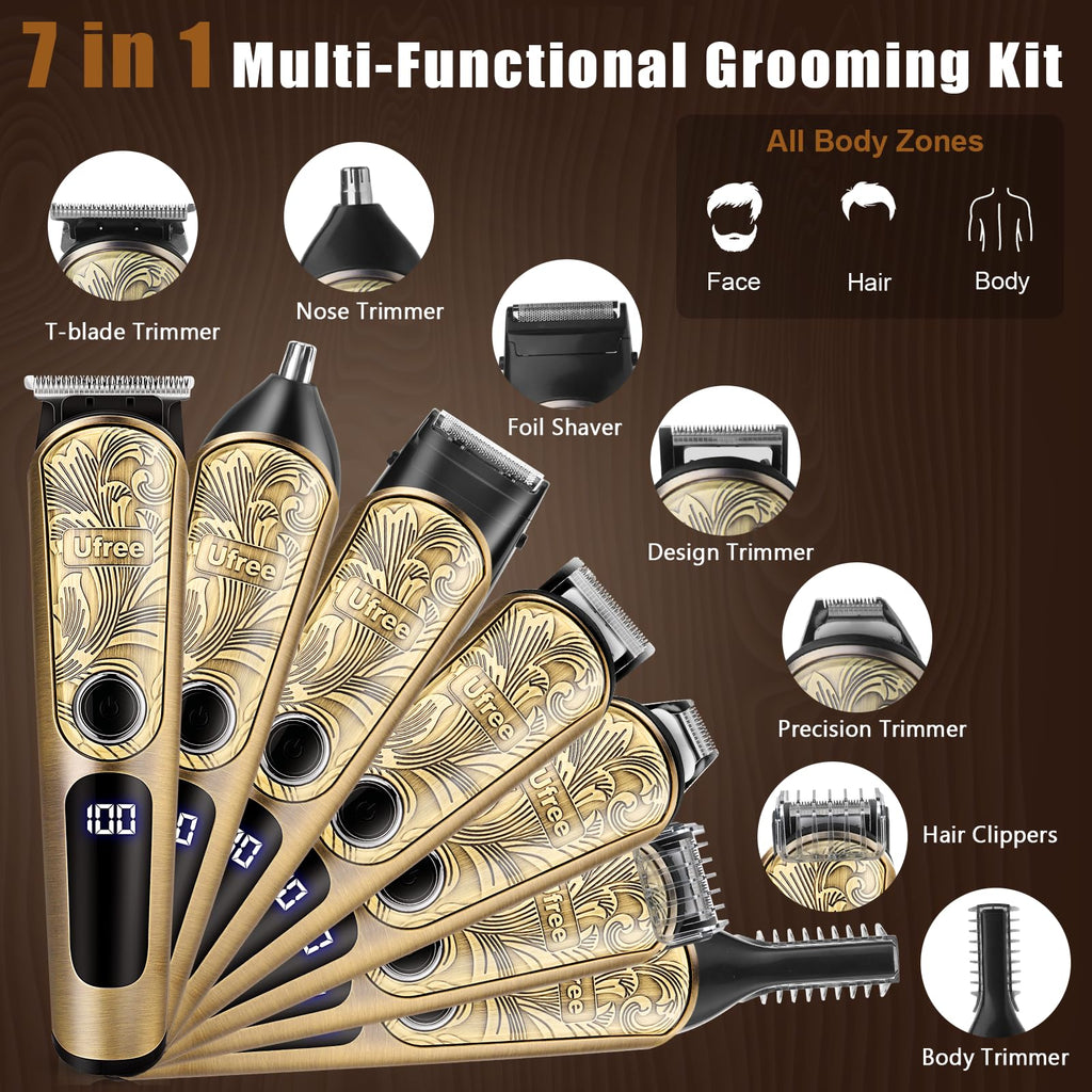 Ufree Waterproof Beard Trimmer - Professional Hair Clippers for Men, Electric Razor Shavers - Mustache, Body, Face, Nose, Beard Grooming Kit - Gifts