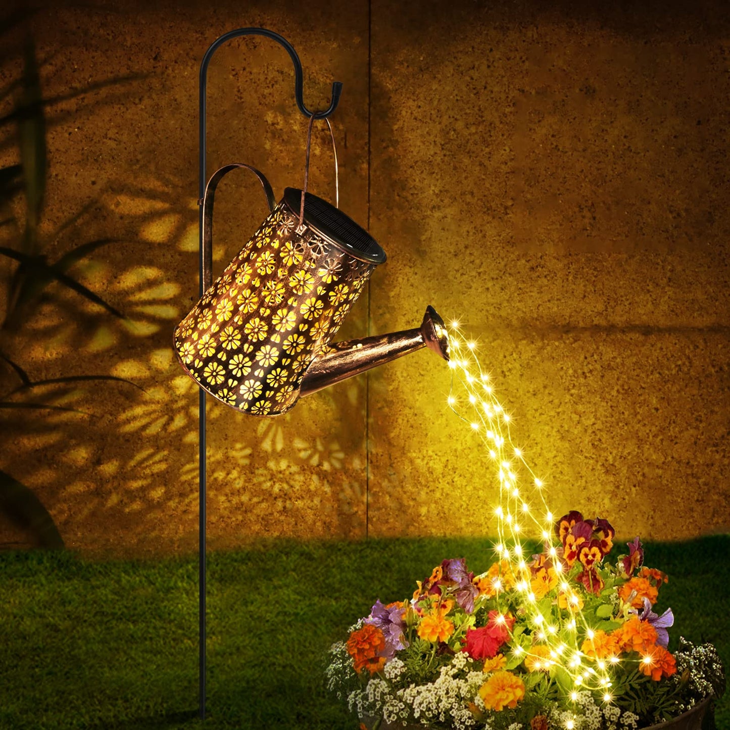 Afootry Solar Watering Can with Lights, Outdoor Garden Decor, Hanging Solar Lantern