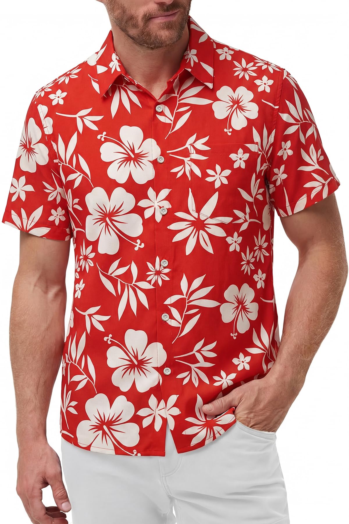 KYKU Mens Hawaiian Shirts Short Sleeve Button Down Summer Vacation Beach Shirts, Pleated Back, with Pocket