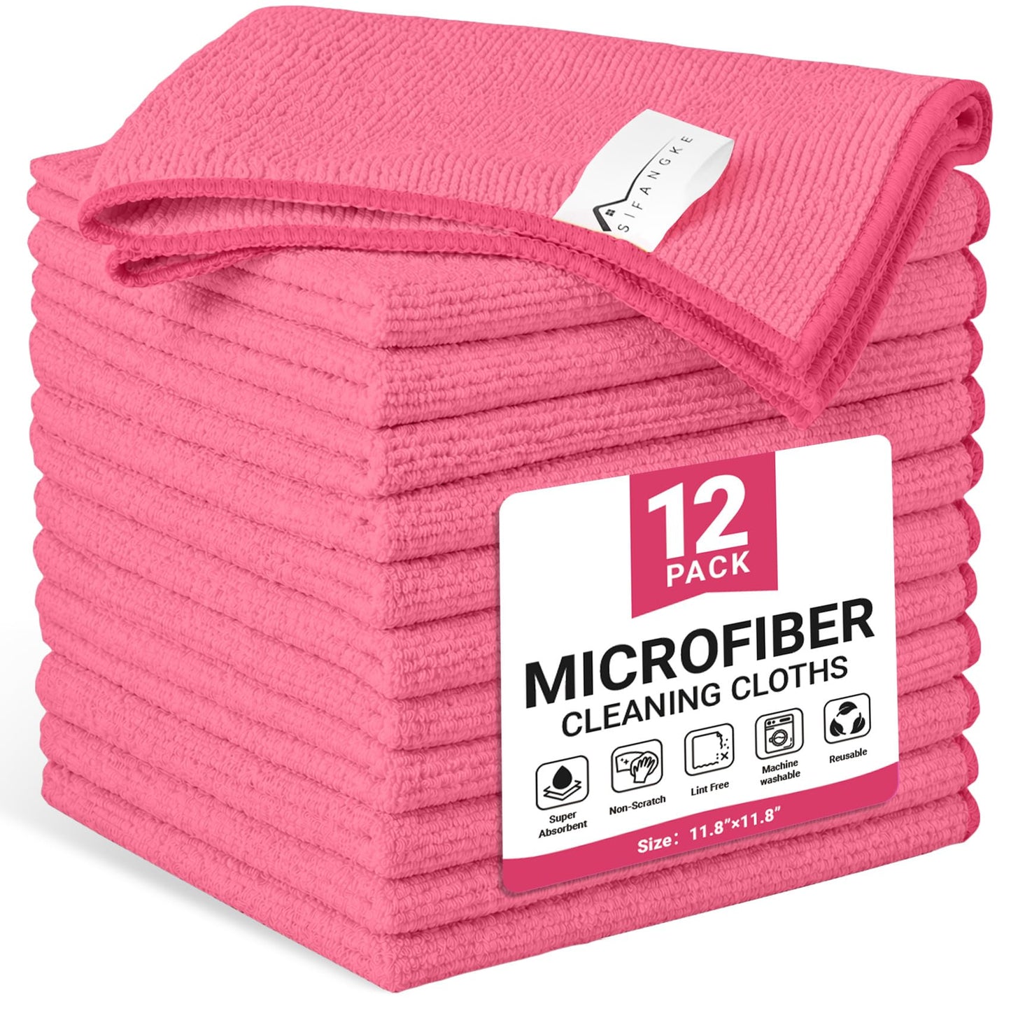 SIFANGKE Microfiber Cleaning Cloth, Lint-Free and Highly Absorbent Rags, Reusable Microfiber Towels for Car, Kitchen, Bathroom and Household Cleaning Supplies, 11.8"X11.8"