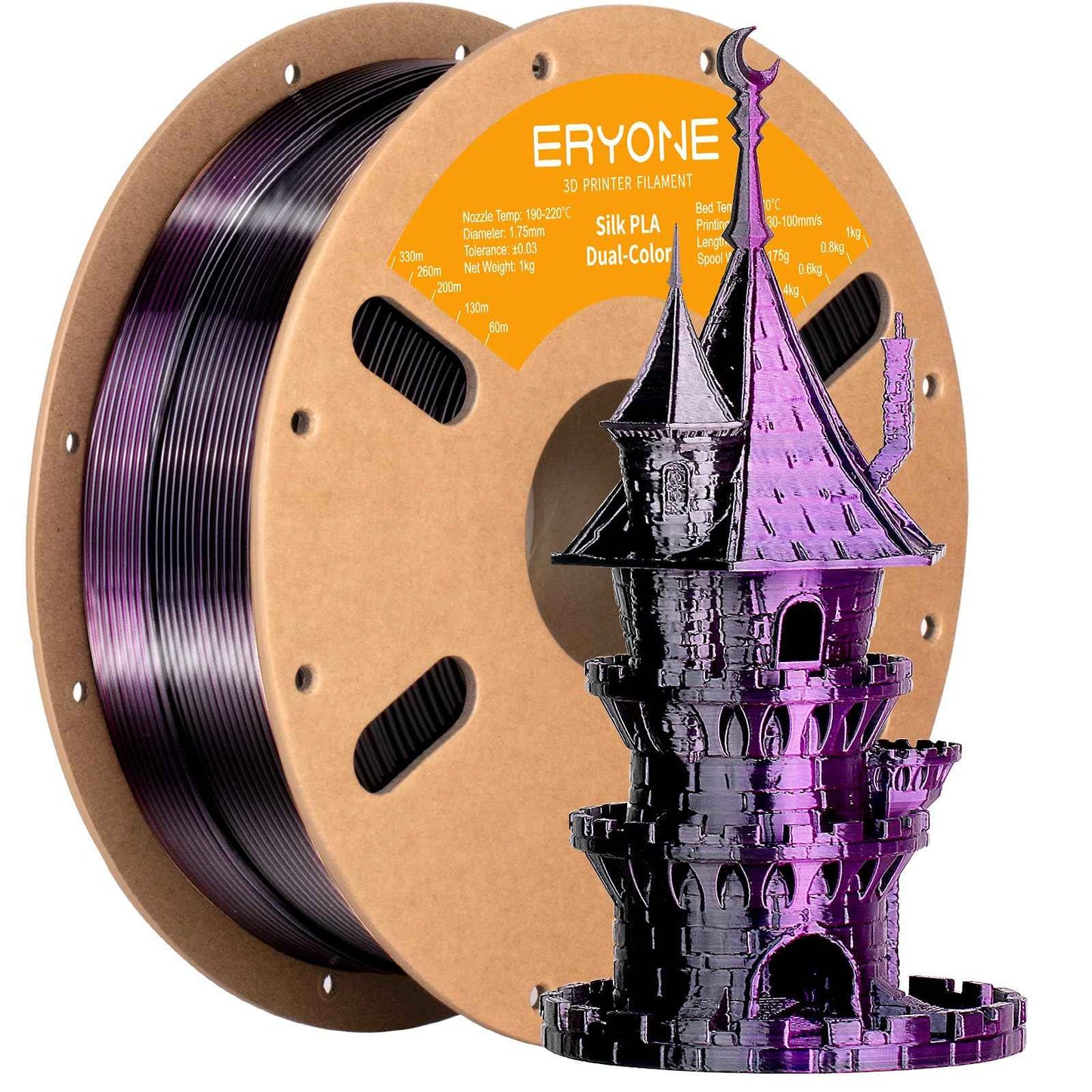 ERYONE Silk Color PLA Filament 3D Printer 1.75mm +/- 0.03mm, Filament PLA Cardboard Spool