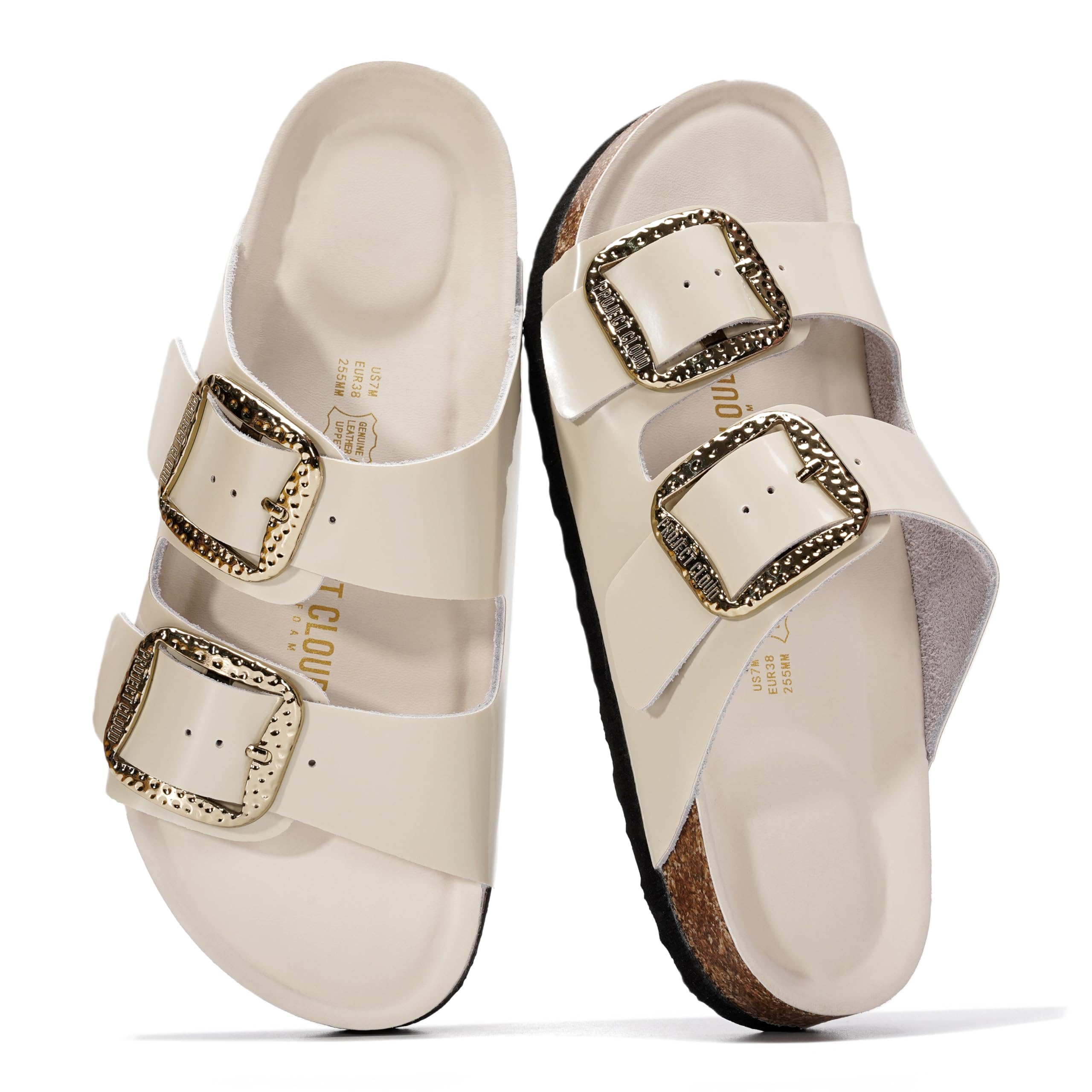 Project Cloud 100% Genuine Leather Flat Sandals for Women 2026 Comfortable Beach Essentials Womens Sandals Memory Foam Vacation Essentials Slides for Women Footwear (Santorini)