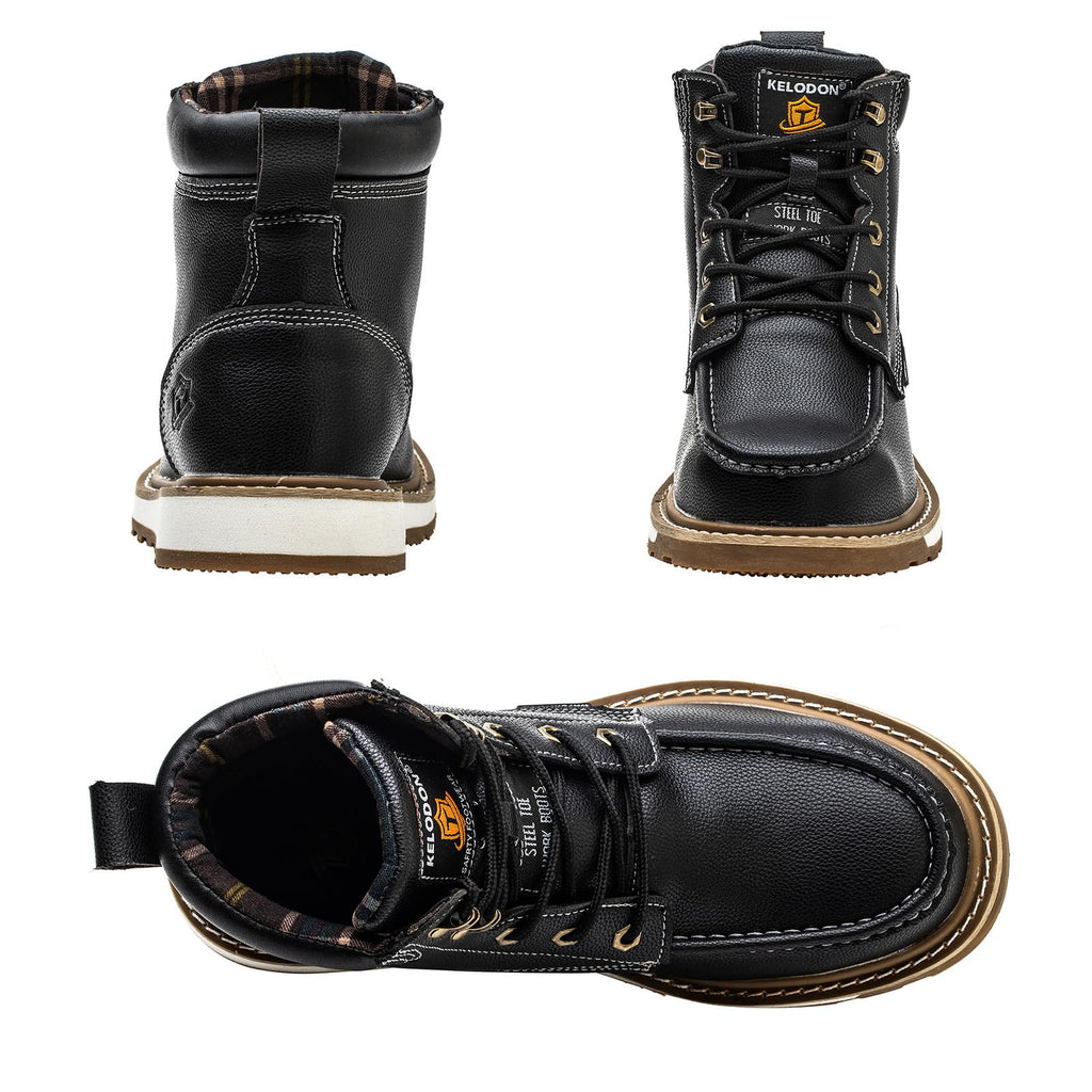 KELODON Waterproof Steel Toe Boots For Men-6" Leather Moc Toe Work Boots Mens Steel Toe Shoes Indestructible Non Slip Resistant Construction Safety Boot