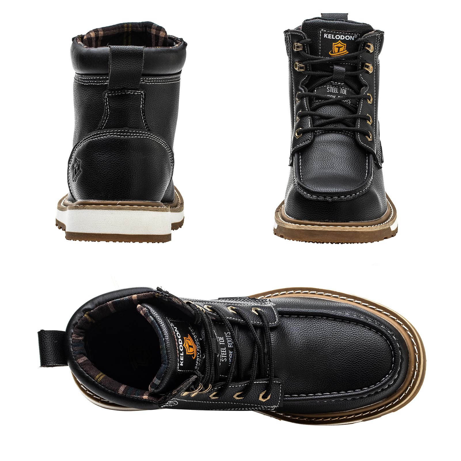 KELODON Waterproof Steel Toe Boots For Men-6" Leather Moc Toe Work Boots Mens Steel Toe Shoes Indestructible Non Slip Resistant Construction Safety Boot
