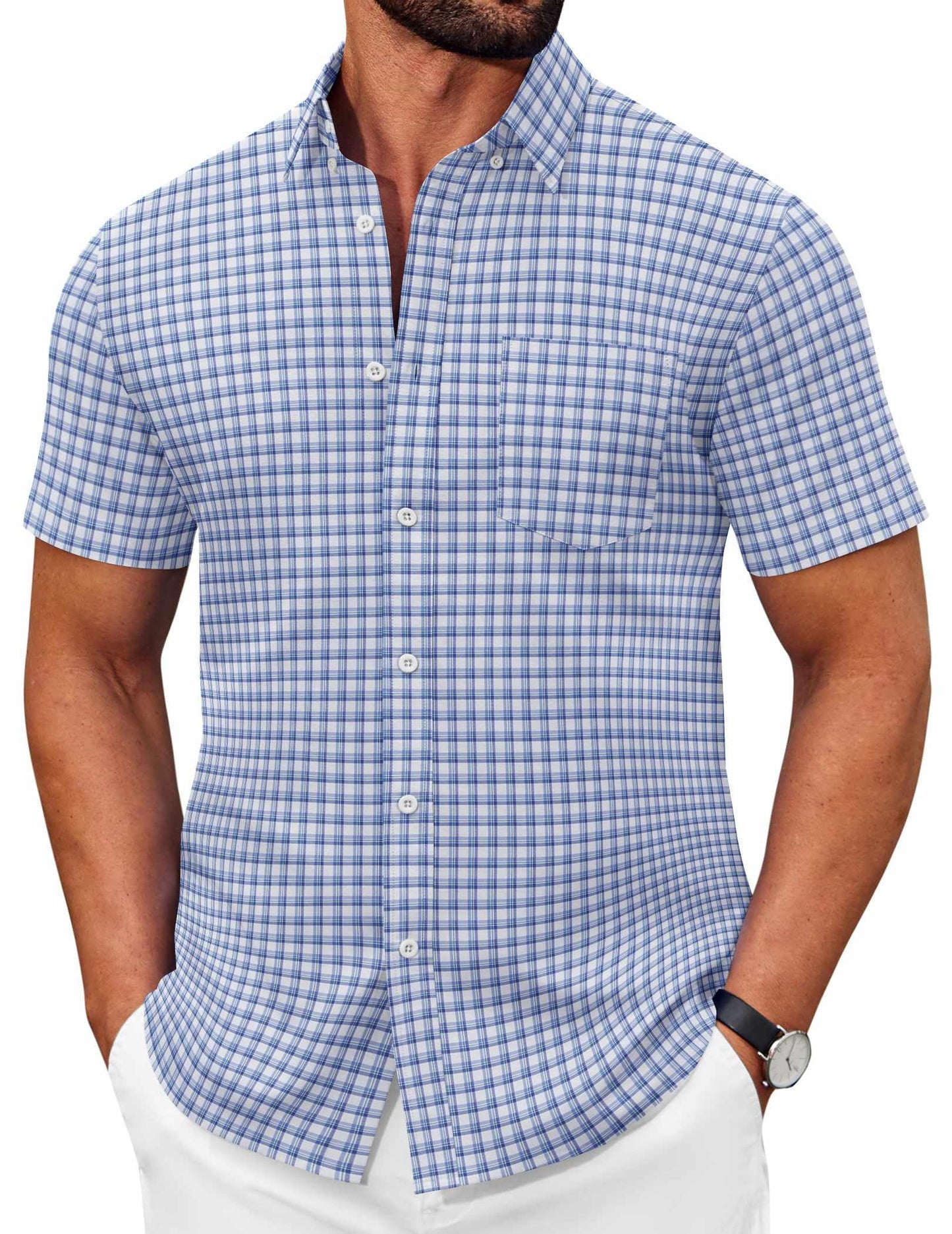COOFANDY Men's Short Sleeve Oxford Shirt Casual Button Down Shirts Summer Untucked Dress Shirt with Pocket