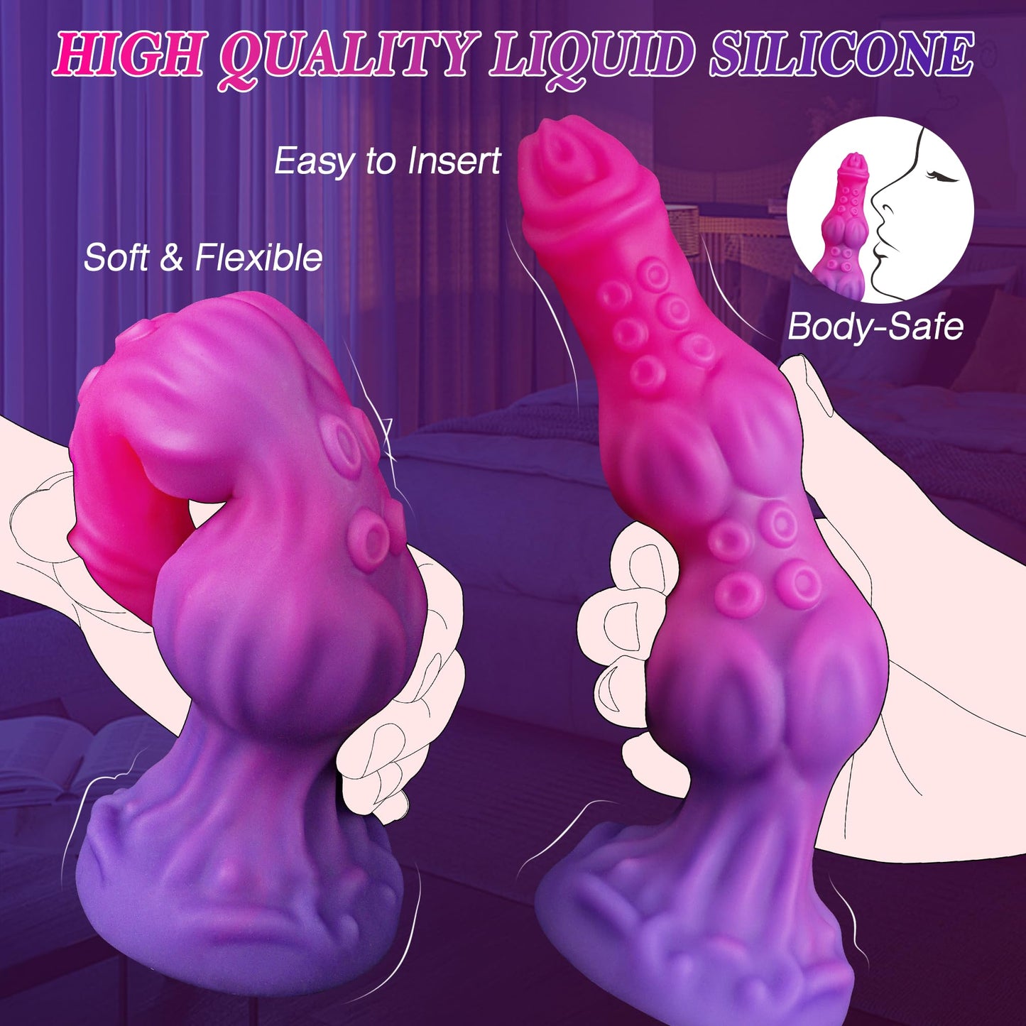 7.8" Fantasy Tentacle Knot Dildo, Soft Liquid Silicone Anal Dildos for Beginners, Monster Dragon Dildo with Strong Suction Cup, Animal Knotted Toy for G-spot Prostate, Pink Toys for Women Men Couples