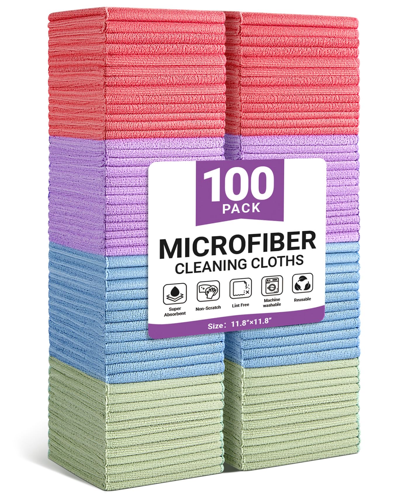 SIFANGKE Microfiber Cleaning Cloth, Lint-Free and Highly Absorbent Rags, Reusable Microfiber Towels for Car, Kitchen, Bathroom and Household Cleaning Supplies, 11.8"X11.8"