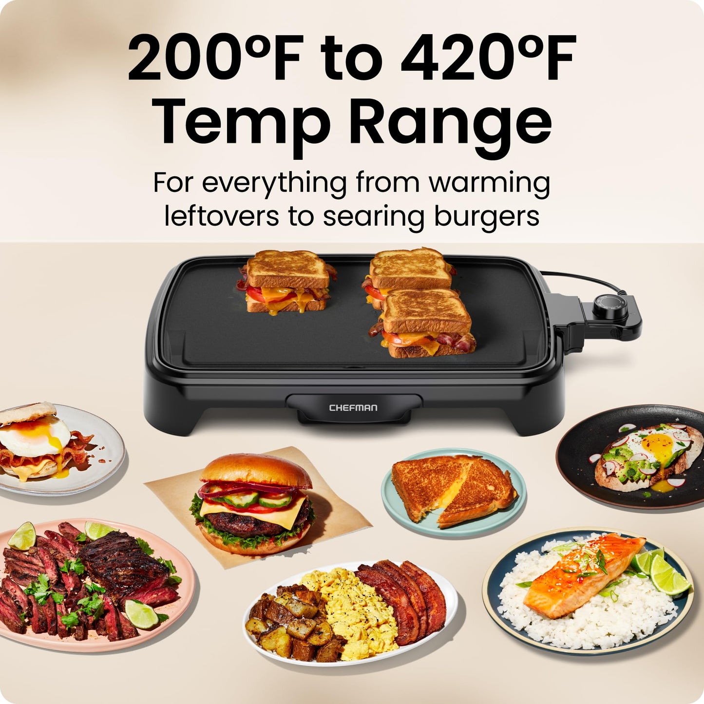 Chefman Electric Griddle, Flat Top Griddle with Temperature Control Pancake Griddle Electric Griddle Nonstick Extra Large Cooking Variation