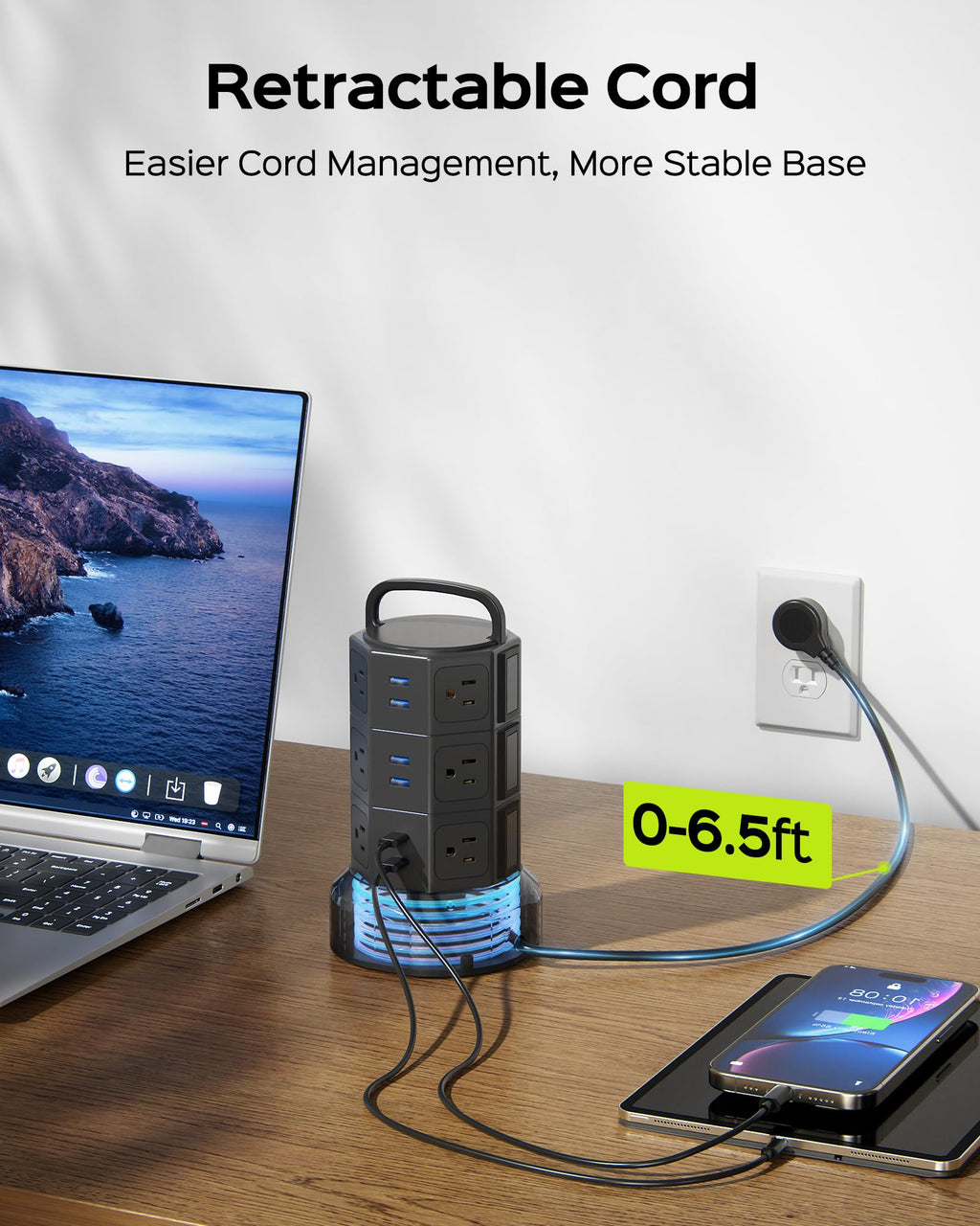 Power Strip Tower Surge Protector, JACKYLED 1625W 13A Outlet Surge Electric Tower, 12 Outlets 6 USB Ports Charging Station with 16AWG 6.5ft Heavy Duty Extension Cord for Home Office Dorm
