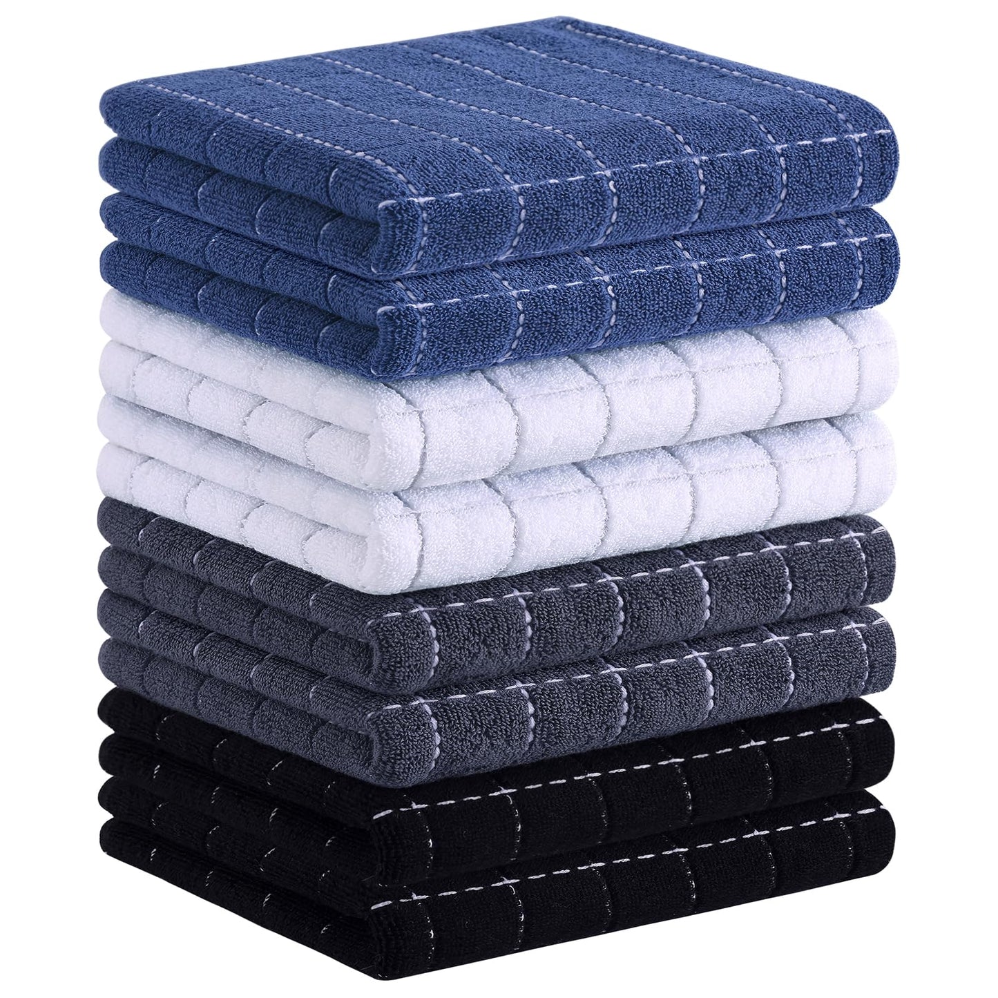 Homaxy 100% Cotton Terrycloth Check Design Dish Cloths & Dish Towels, Soft and Absorbent, Perfect for Kitchen Drying and Washing