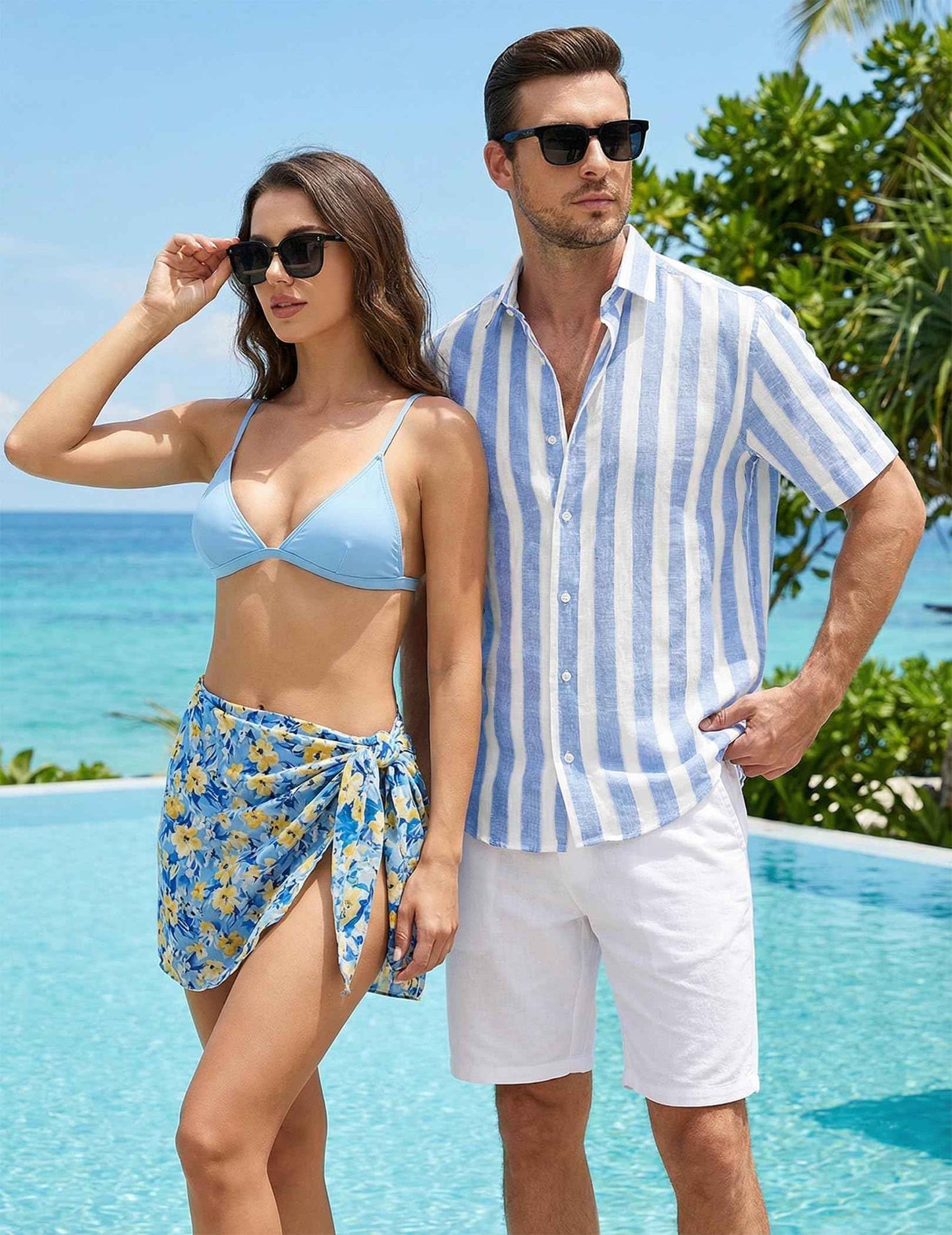 JMIERR Men's Casual Stylish Short Sleeve Button-Up Striped Dress Shirt Cotton Beach Shirts