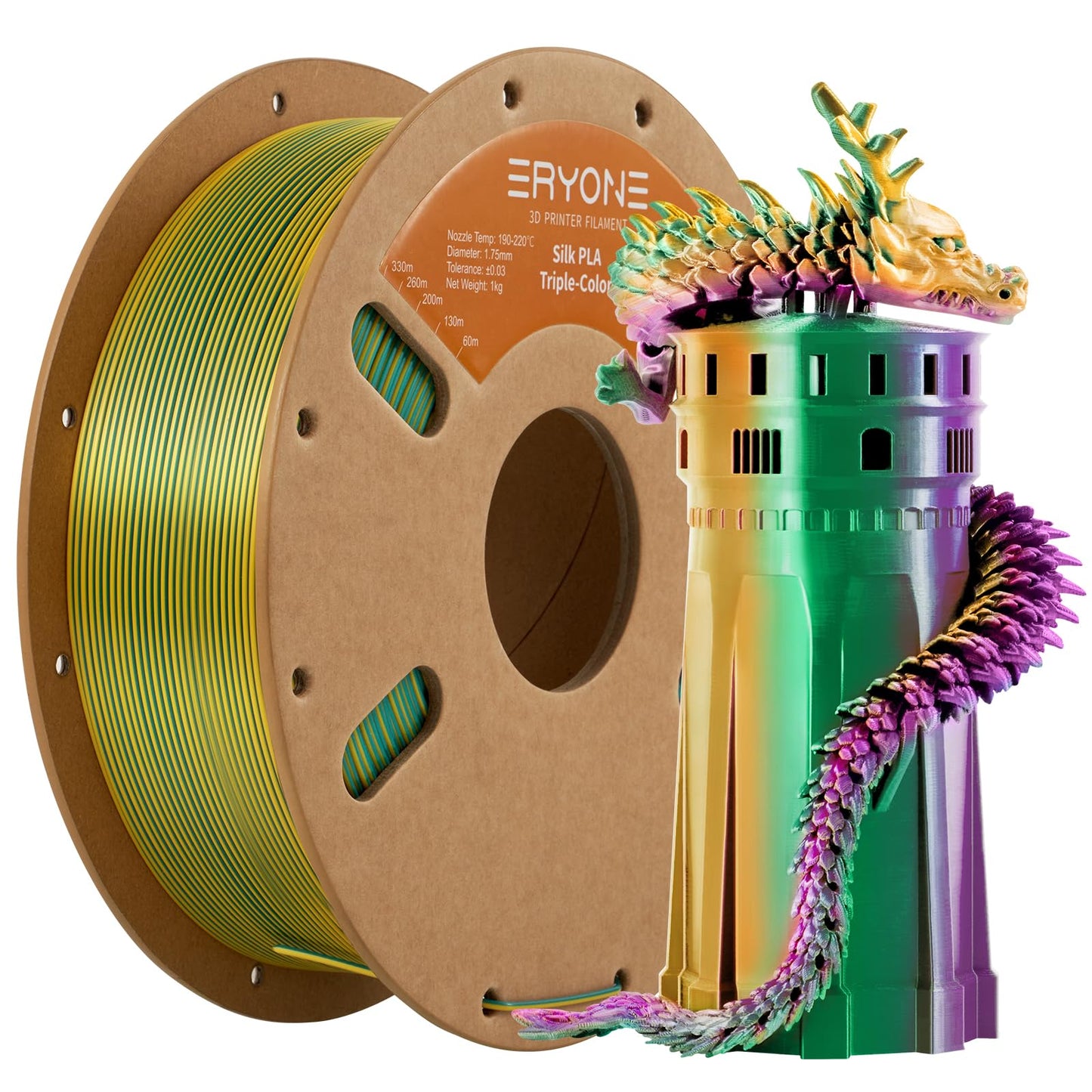 ERYONE Silk Color PLA Filament 3D Printer 1.75mm +/- 0.03mm, Filament PLA Cardboard Spool