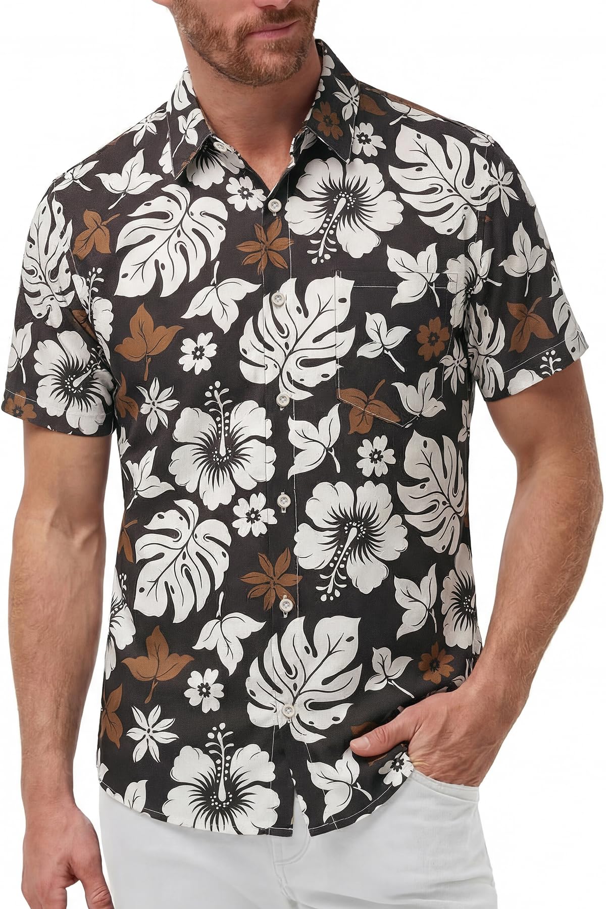 KYKU Mens Hawaiian Shirts Short Sleeve Button Down Summer Vacation Beach Shirts, Pleated Back, with Pocket