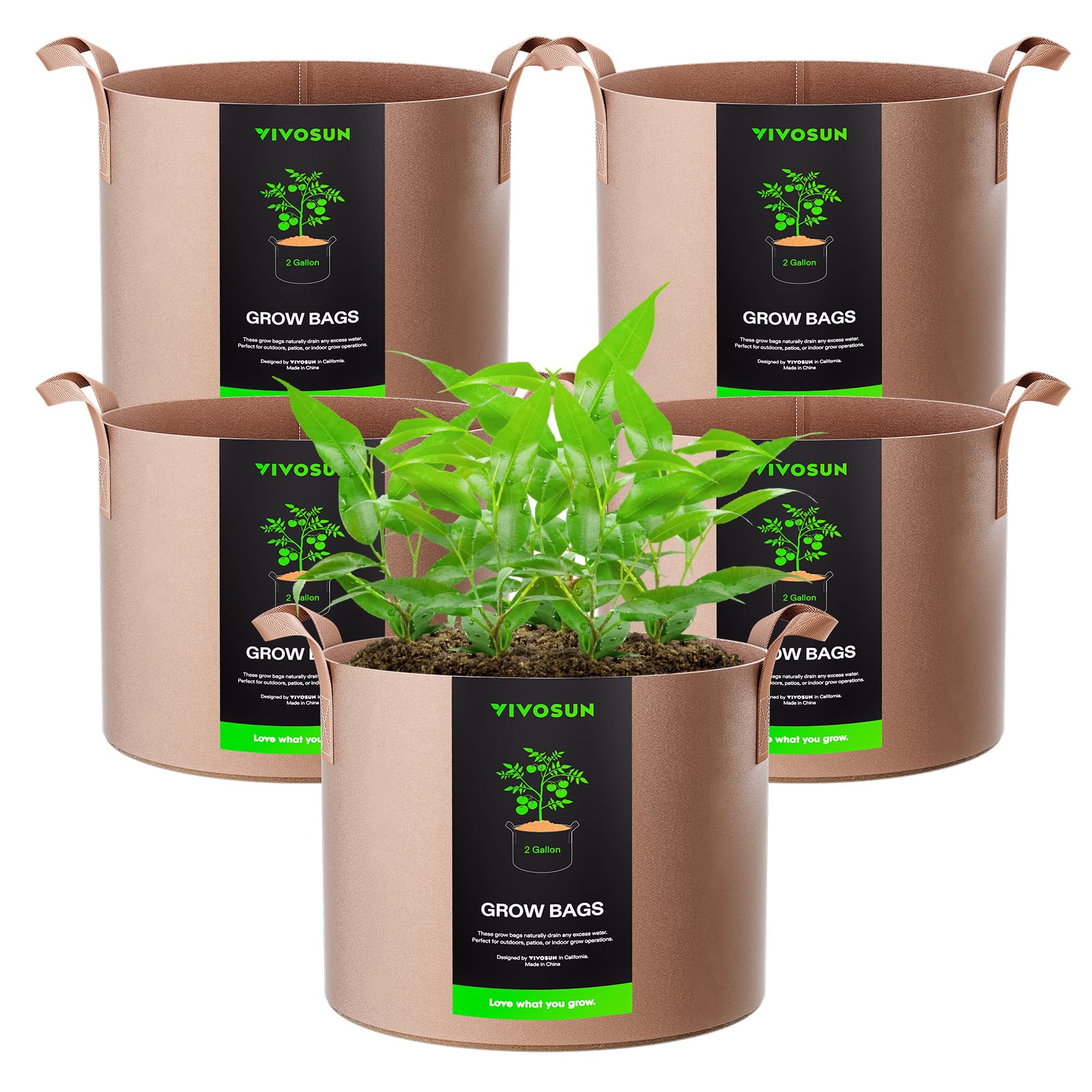 VIVOSUN 5-Pack Grow Bags Heavy Duty Thickened Nonwoven Fabric Pots with Handles