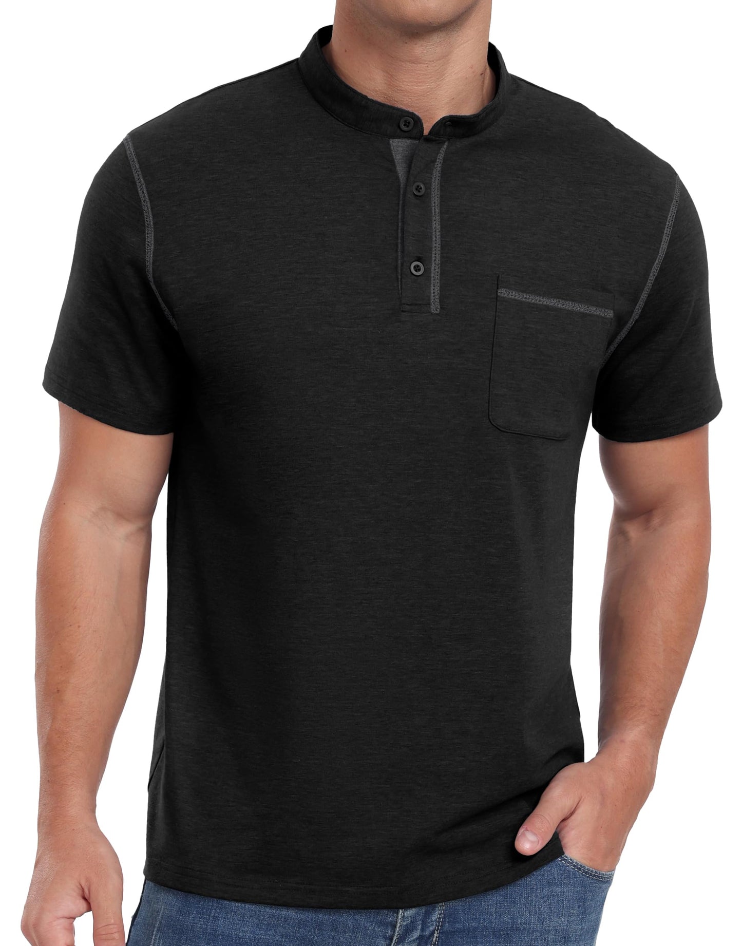 Sailwind Mens Henley Shirts Short Sleeve Summer Casual Classic Cotton T Shirts Pocket Button Shirt