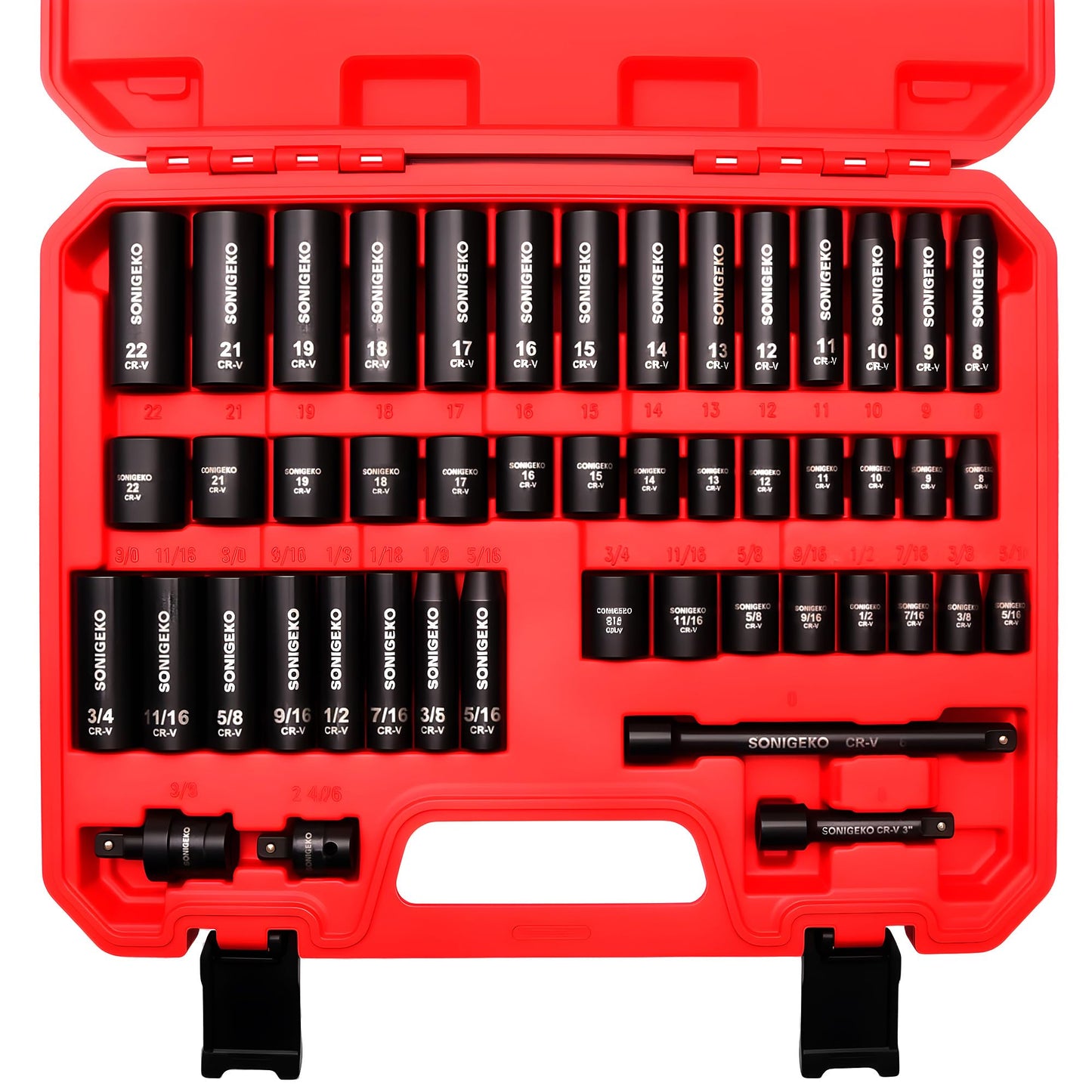 SONIGEKO Socket Set 1/2" Drive Impact Socket Set,29-Piece 6 Point Deep Socket Set Standard SAE and Metric
