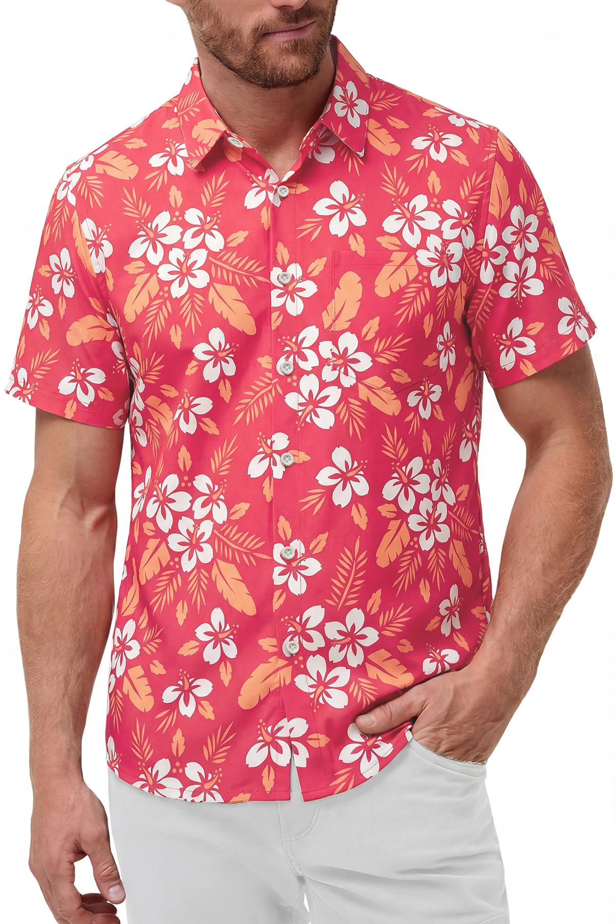 KYKU Mens Hawaiian Shirts Short Sleeve Button Down Summer Vacation Beach Shirts, Pleated Back, with Pocket