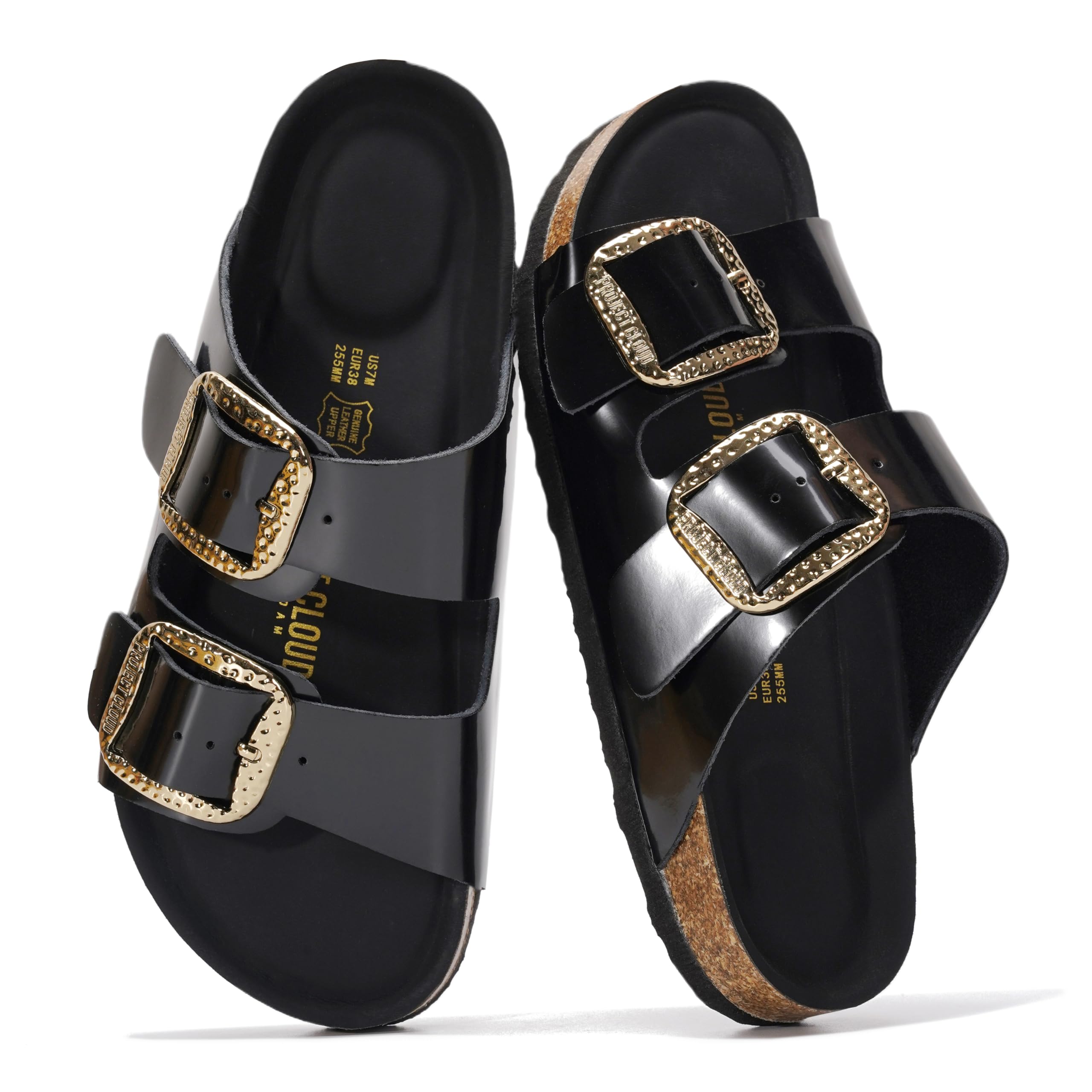 Project Cloud 100% Genuine Leather Flat Sandals for Women 2026 Comfortable Beach Essentials Womens Sandals Memory Foam Vacation Essentials Slides for Women Footwear (Santorini)