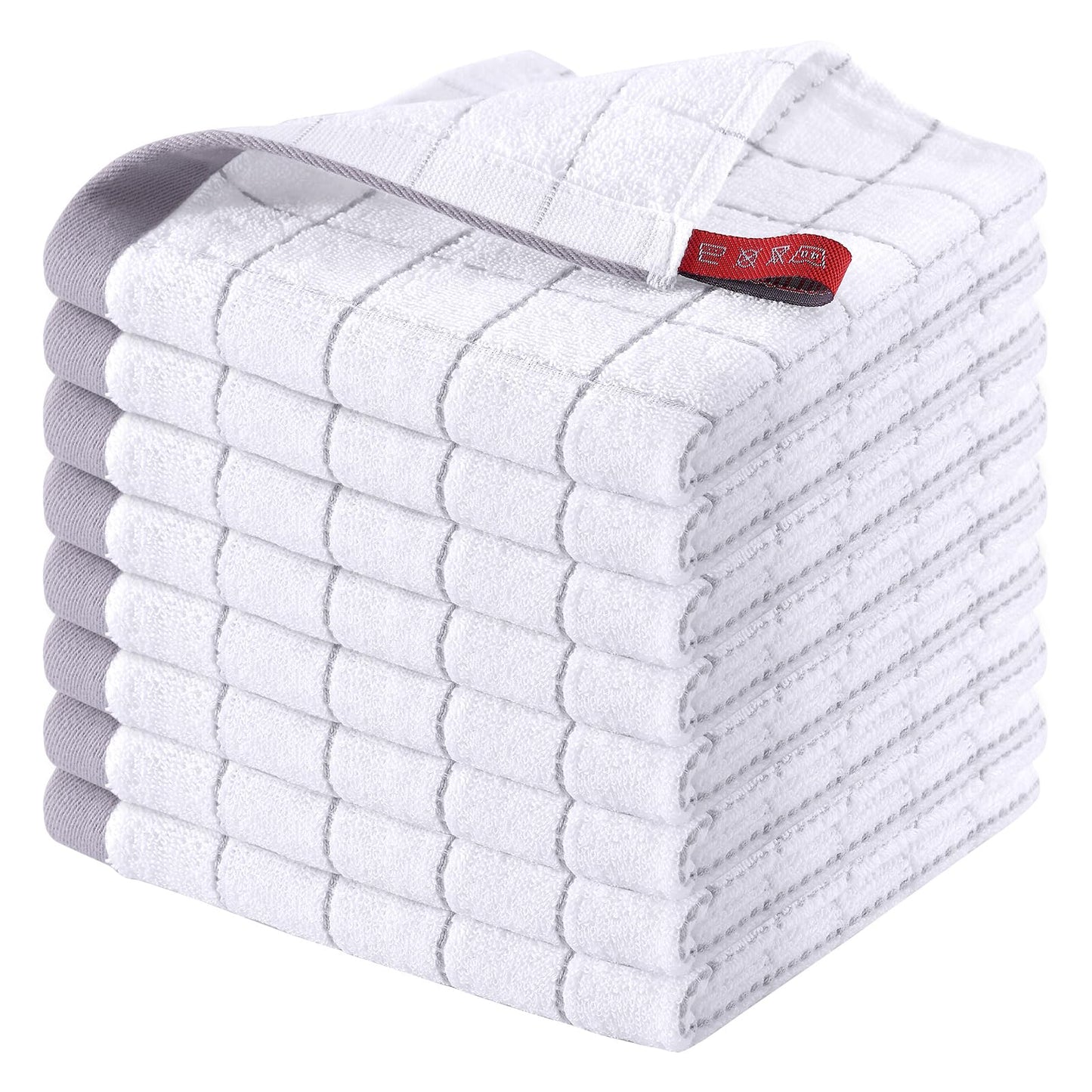 Homaxy 100% Cotton Terrycloth Check Design Dish Cloths & Dish Towels, Soft and Absorbent, Perfect for Kitchen Drying and Washing