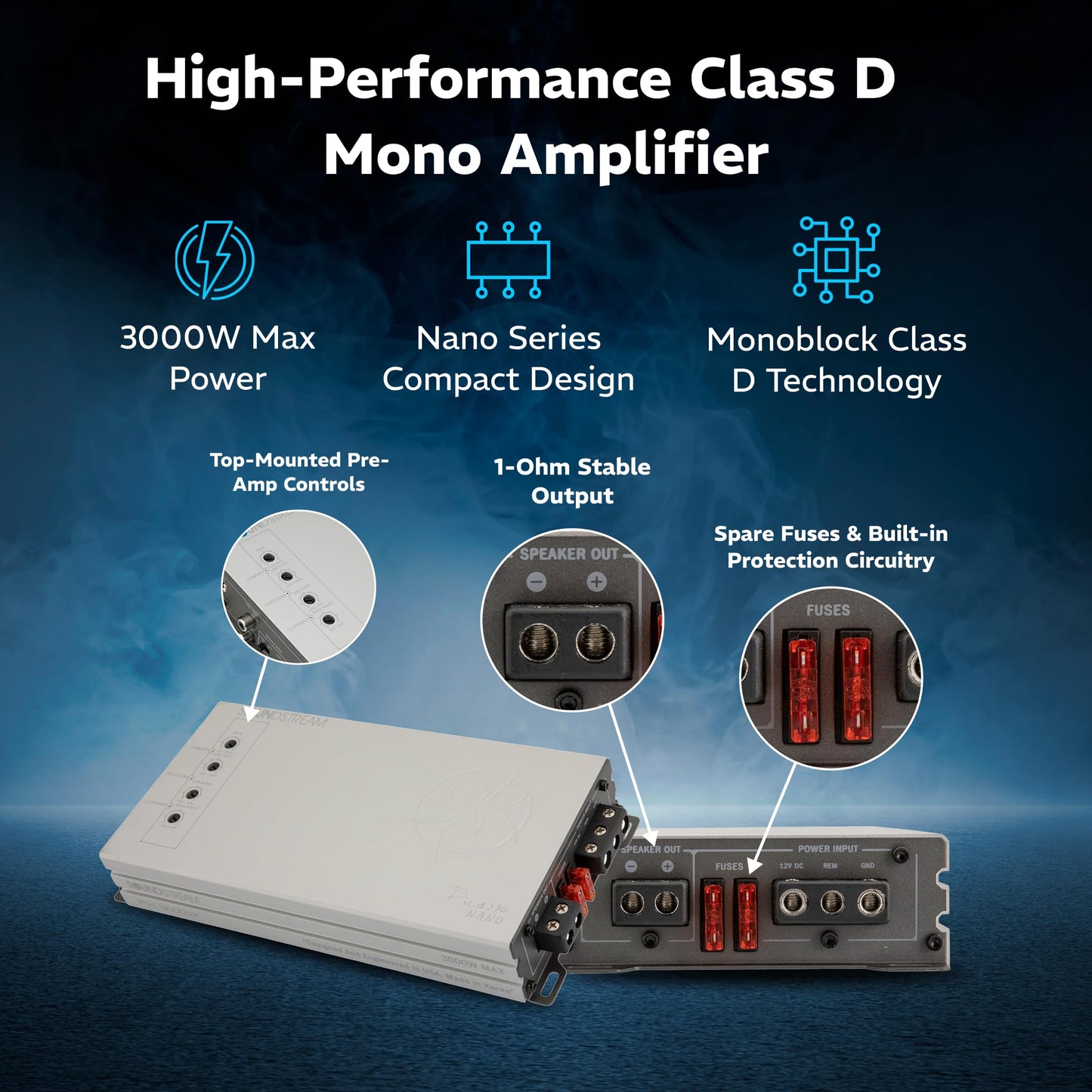 Soundstream Picasso Nano Series of Car Stereo Amplifiers, Monoblock Amps, 4 Channel Amp, 5 Channel Car Audio Amplifier, Mono and Multichannel Amps