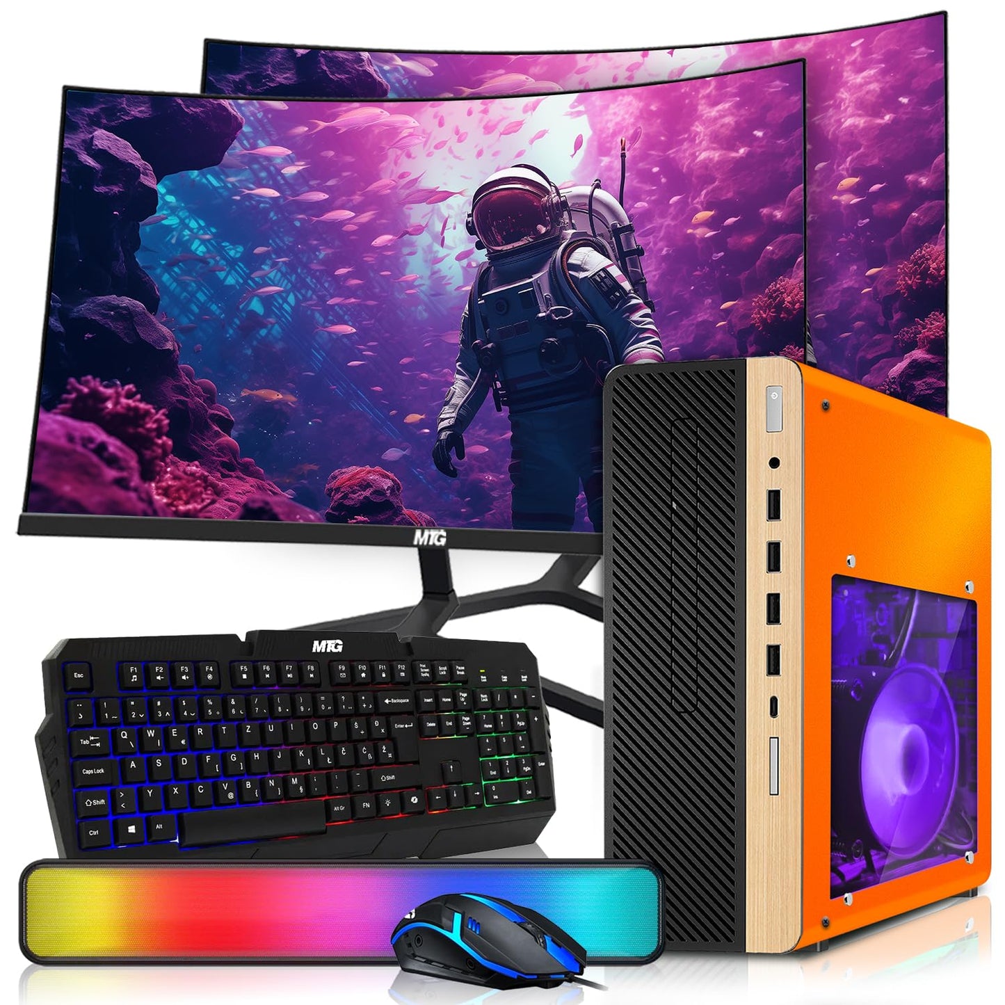 HP Half & Light Dark Desktop Computer PC Phoenix AMD A10-9700, 16GB RAM, 512GB SSD, 1TB SSD, RGB KBM with AI Copilot, WiFi, RGB Sounbar, Windows 11 (Renewed)