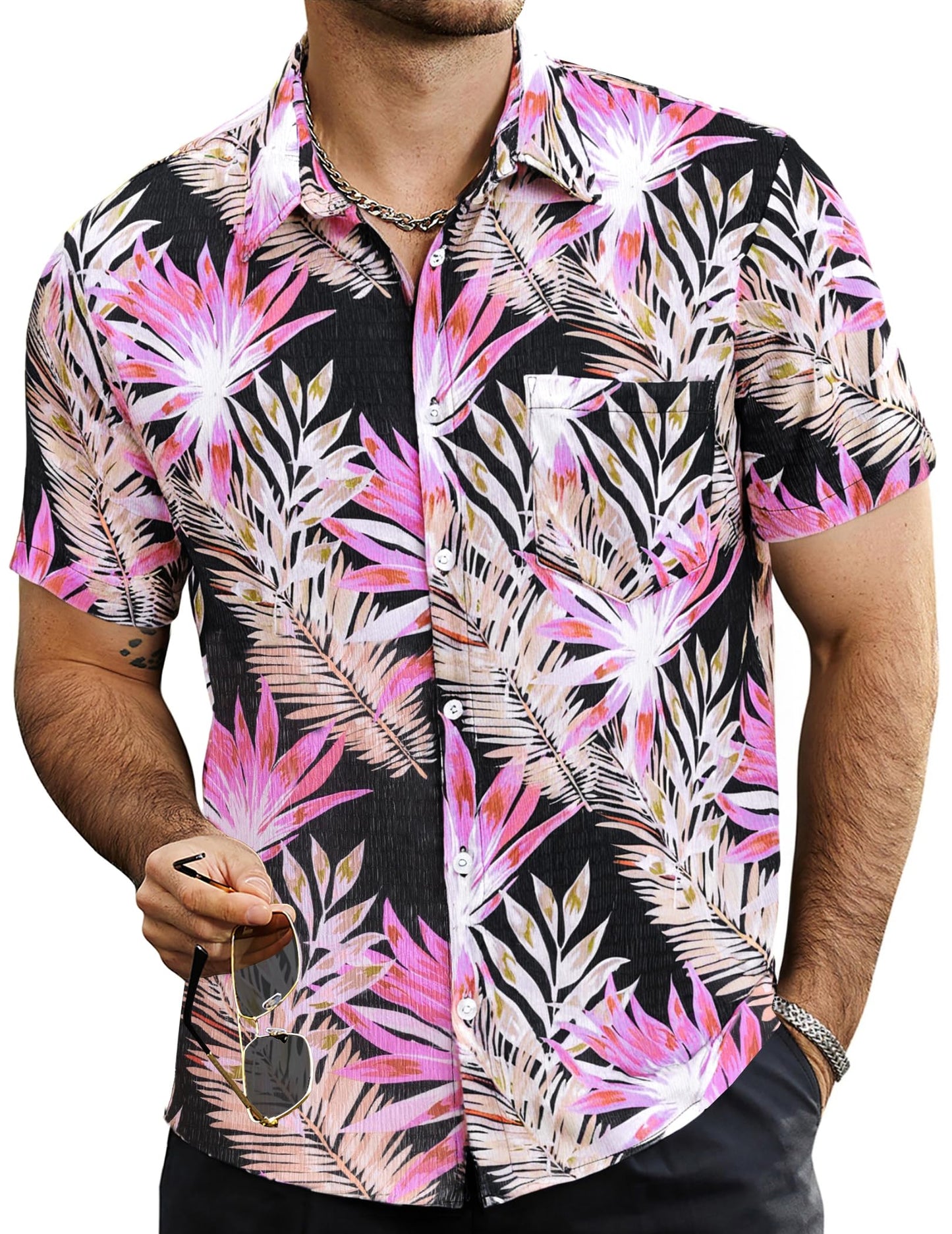VATPAVE Mens Summer Striped Shirts Button Down Short Sleeve Vintage Beach Hawaiian Shirts with Pocket