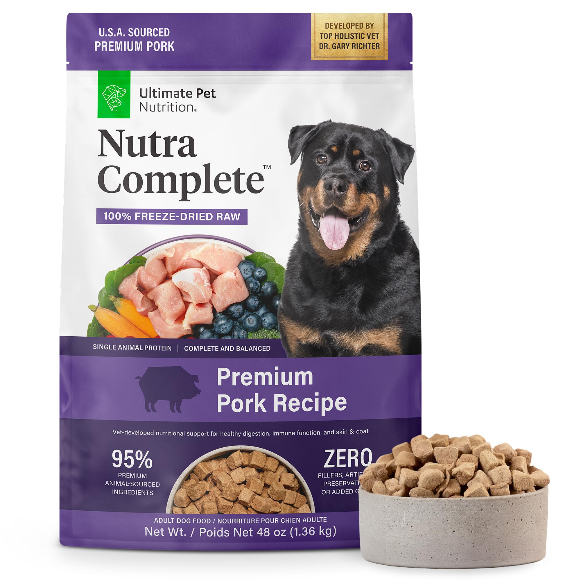 ULTIMATE PET NUTRITION Nutra Complete, 100% Freeze Dried Veterinarian Formulated Raw Dog Food with Antioxidants Prebiotics and Amino Acids,