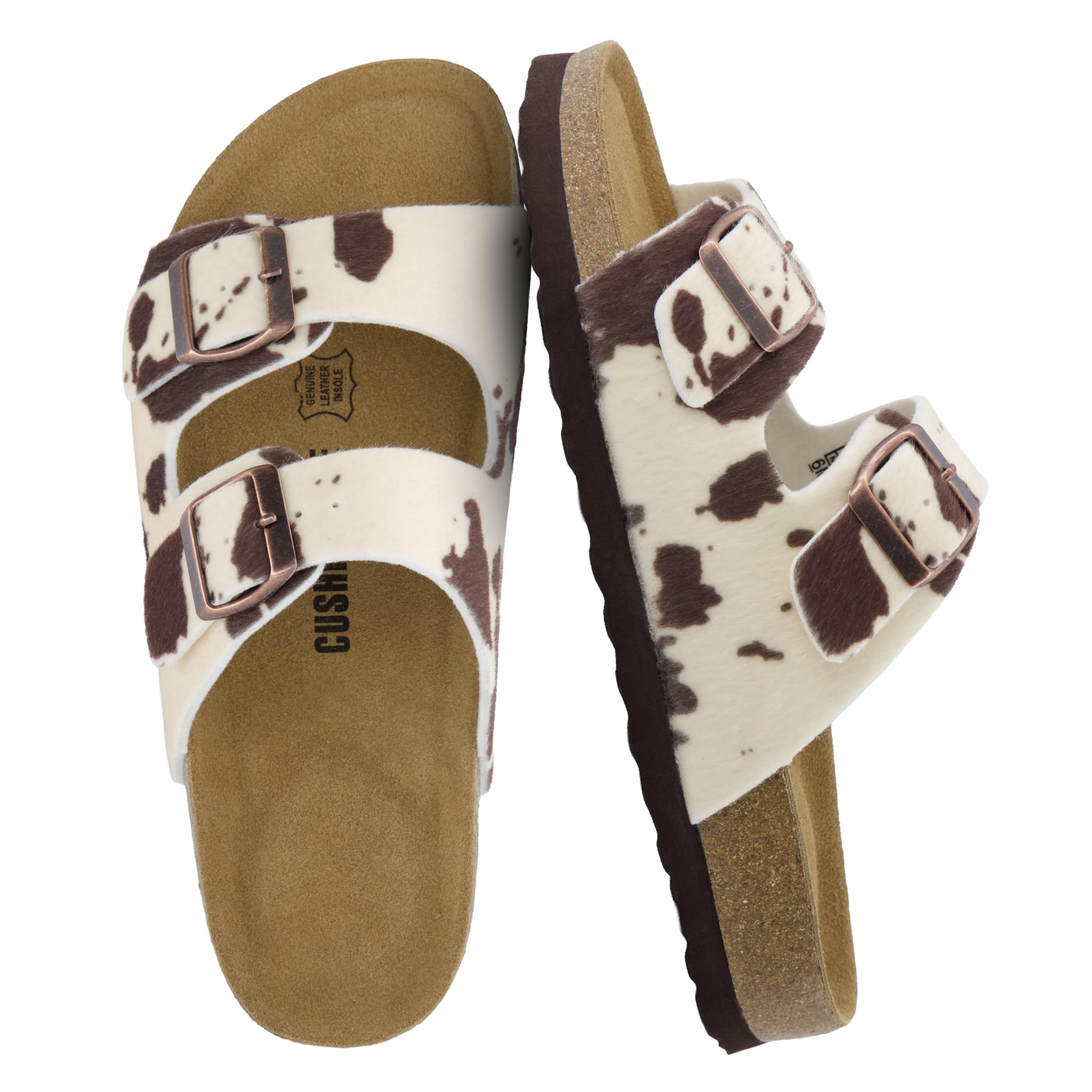 CUSHIONAIRE Lane Cork Footbed Sandals for Women – Comfortable Double Buckle Slip-On with Genuine Suede Footbed & Arch Support Slides for Women Footwear