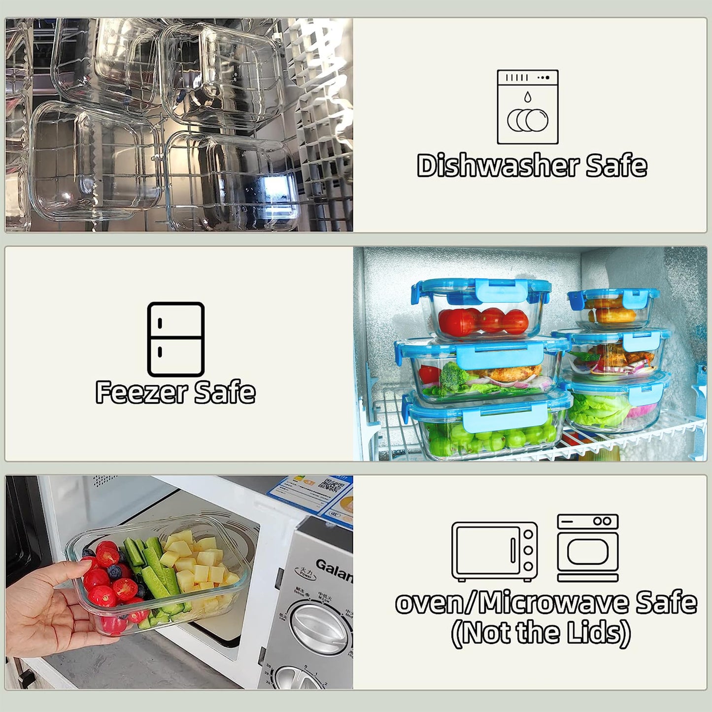 FAWLES 12 Pack Glass Meal Prep Containers with Airtight Lids, Leak-Proof Food Storage Containers, Dishwasher/Microwave/Oven/Freezer Safe Glass Containers for Lunch, Leftovers, to Go