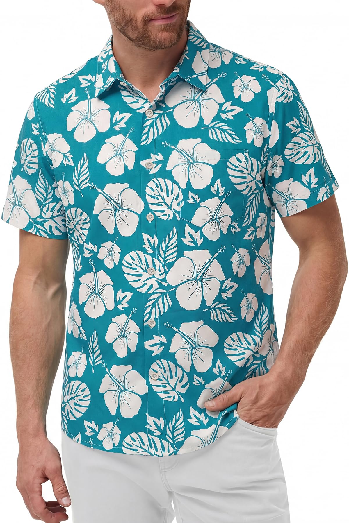 KYKU Mens Hawaiian Shirts Short Sleeve Button Down Summer Vacation Beach Shirts, Pleated Back, with Pocket