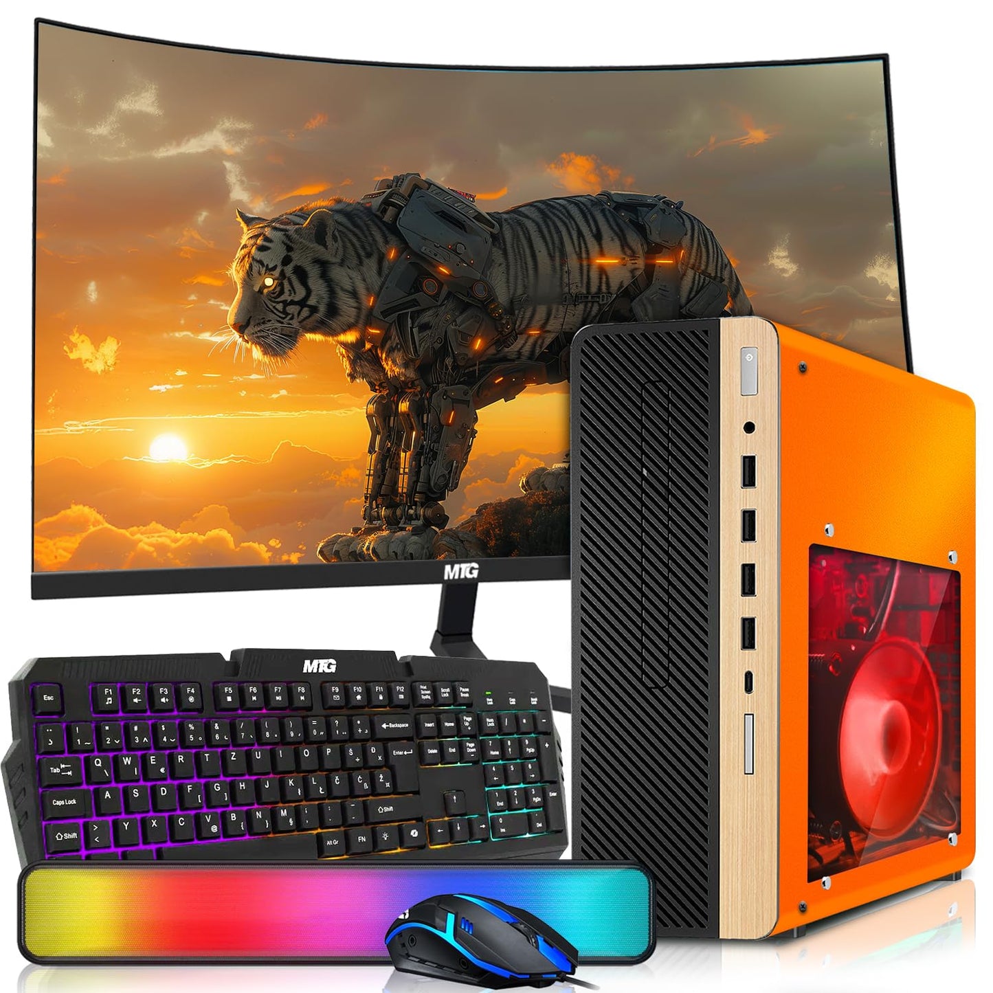 HP Half & Light Dark Desktop Computer PC Phoenix AMD A10-9700, 16GB RAM, 512GB SSD, 1TB SSD, RGB KBM with AI Copilot, WiFi, RGB Sounbar, Windows 11 (Renewed)