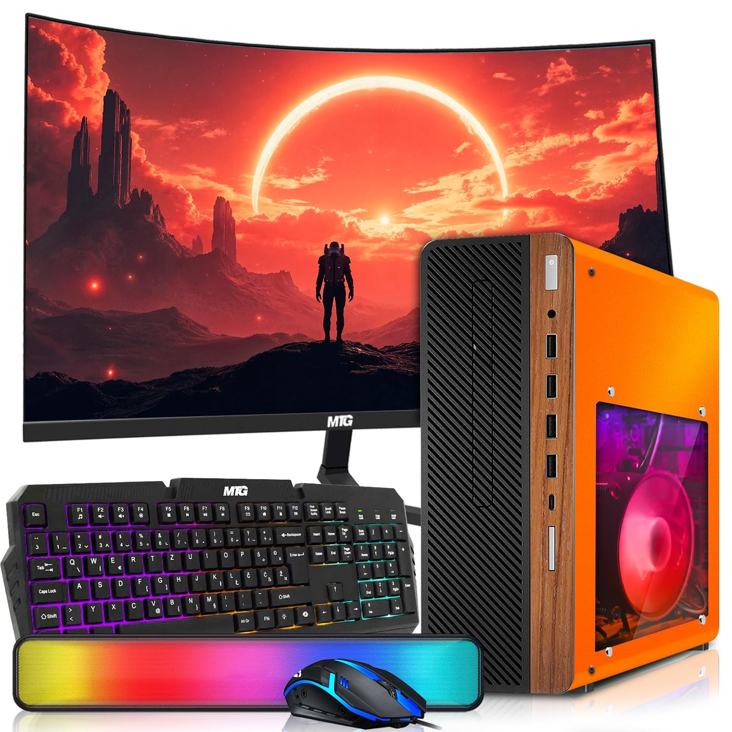 HP Half & Light Dark Desktop Computer PC Phoenix AMD A10-9700, 16GB RAM, 512GB SSD, 1TB SSD, RGB KBM with AI Copilot, WiFi, RGB Sounbar, Windows 11 (Renewed)
