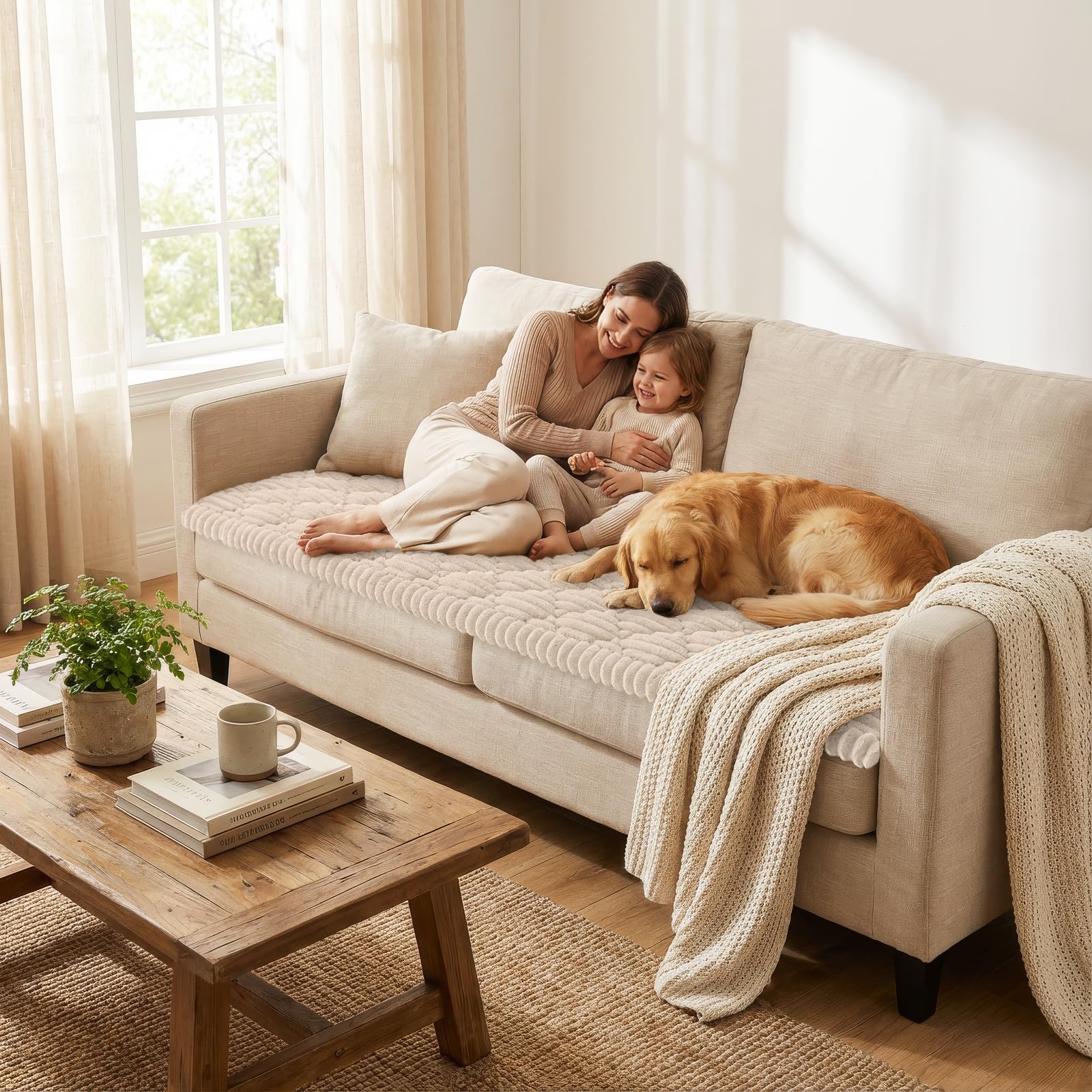 Smiry Pet Couch Covers for Dogs Washable, Non-Slip Fuzzy Couch Covers for 3 Cushion Sofa Pet Friendly, Soft Thick Furniture Protector Sofa Slipcover Mat for Dogs
