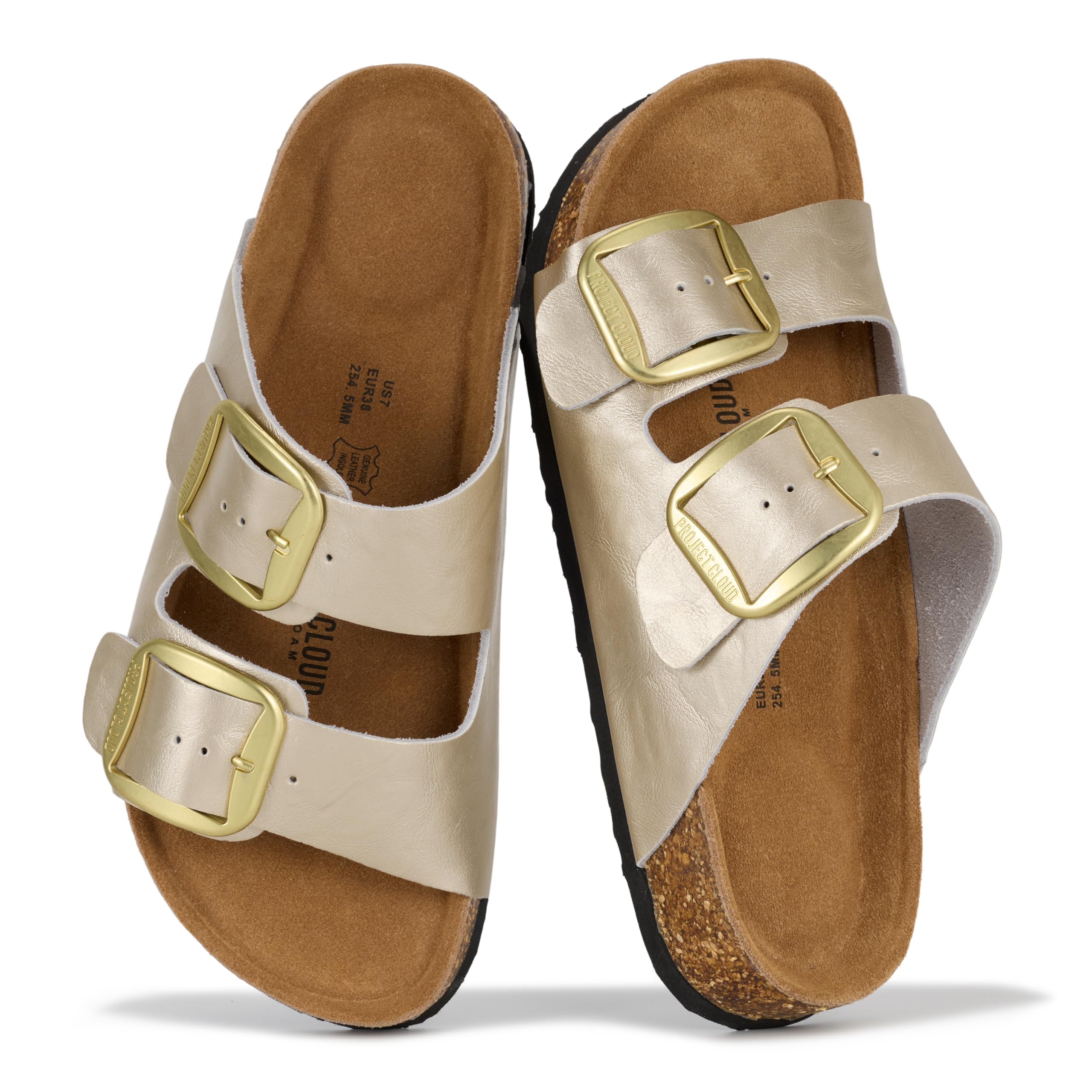 Project Cloud 100% Genuine Leather Flat Sandals for Women 2026 Comfortable Beach Essentials Womens Sandals Memory Foam Vacation Essentials Slides for Women Footwear (Santorini)
