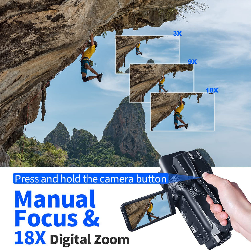 Acuvar 4K 64MP Video Camera Camcorder Auto Focus Vlogging Camera for YouTube 60FPS 18X Zoom Digital Video Camera with WiFi, Webcam, Mic, Stabilizer, 64GB SD Card, Card Reader, Remote Control