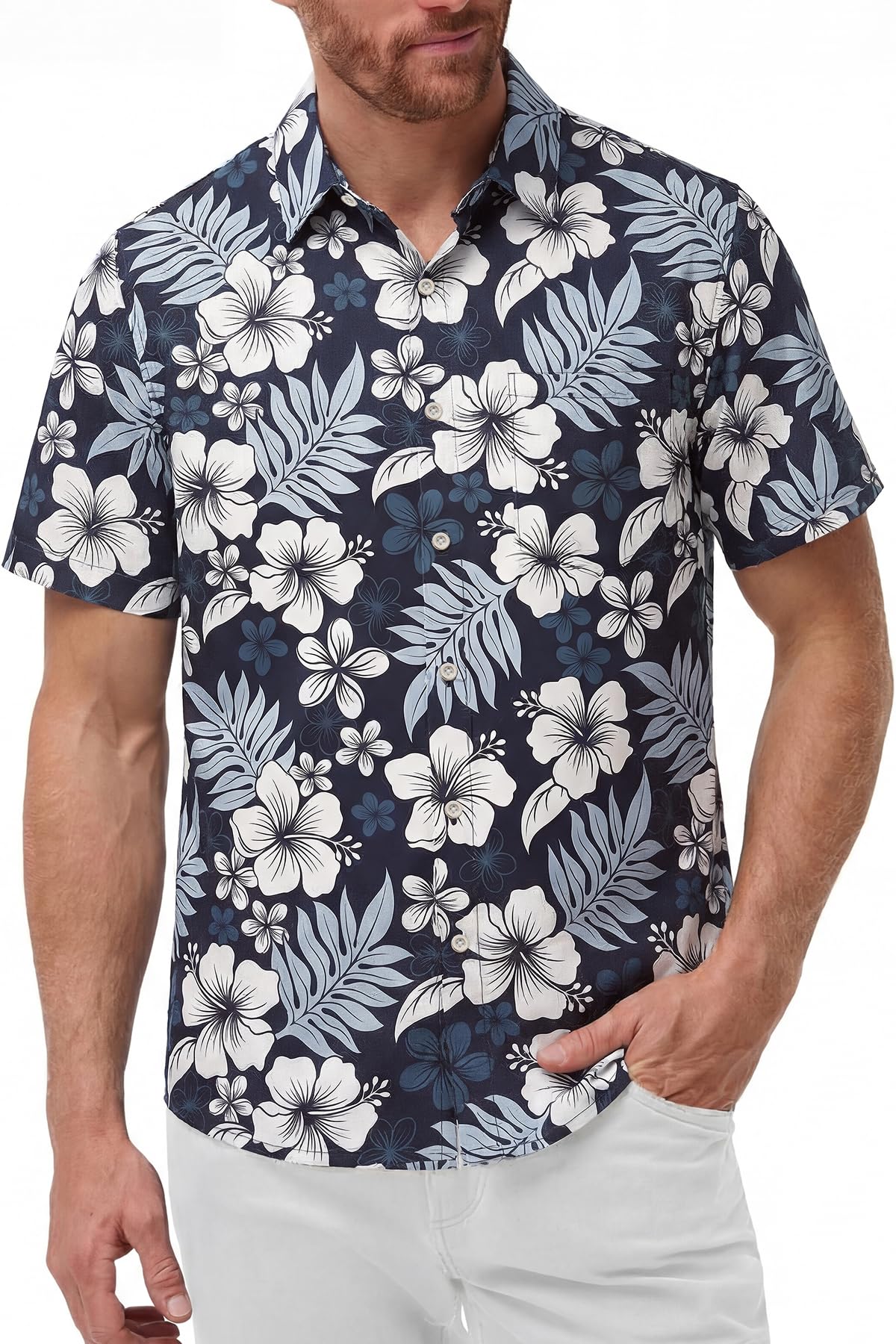 KYKU Mens Hawaiian Shirts Short Sleeve Button Down Summer Vacation Beach Shirts, Pleated Back, with Pocket