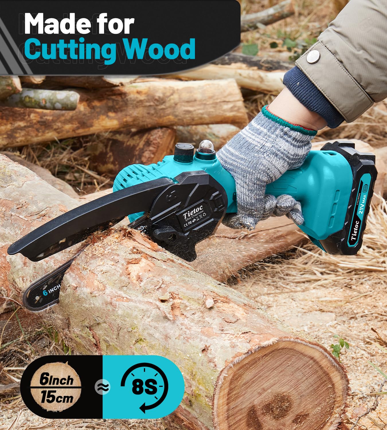Mini Chainsaw Cordless, 8 Inch & 6 Inch Portable Electric Chainsaw,Battery Powered Handheld Power Chain Saw with 2 Batteries and Auto Oil